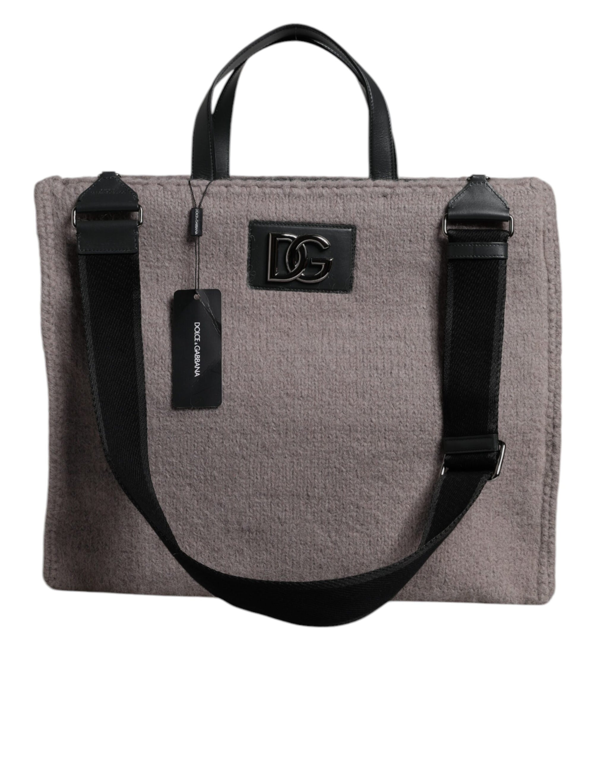 Sac fourre-tout à bandoulière Dolce & Gabbana en laine d'alpaga grise avec plaque logo