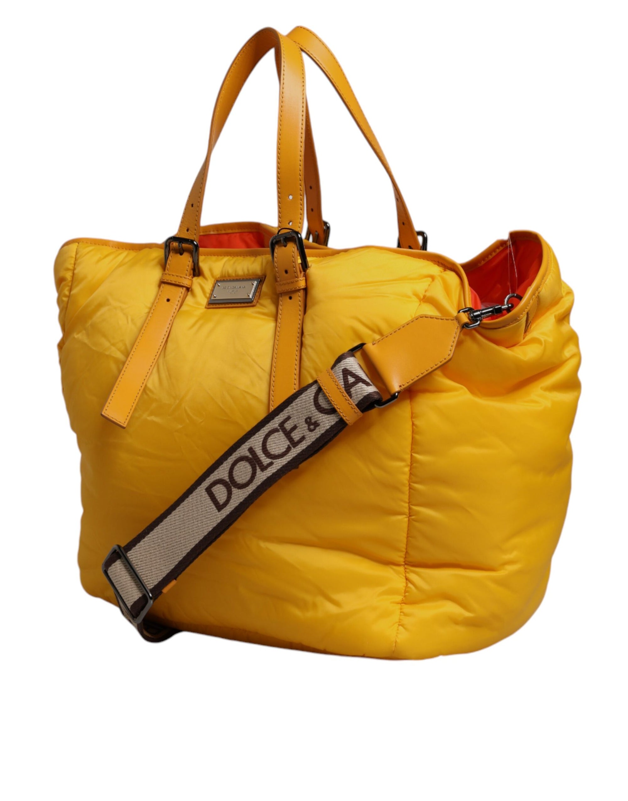 Sac de sport à bandoulière Dolce & Gabbana en nylon jaune orange avec plaque logo