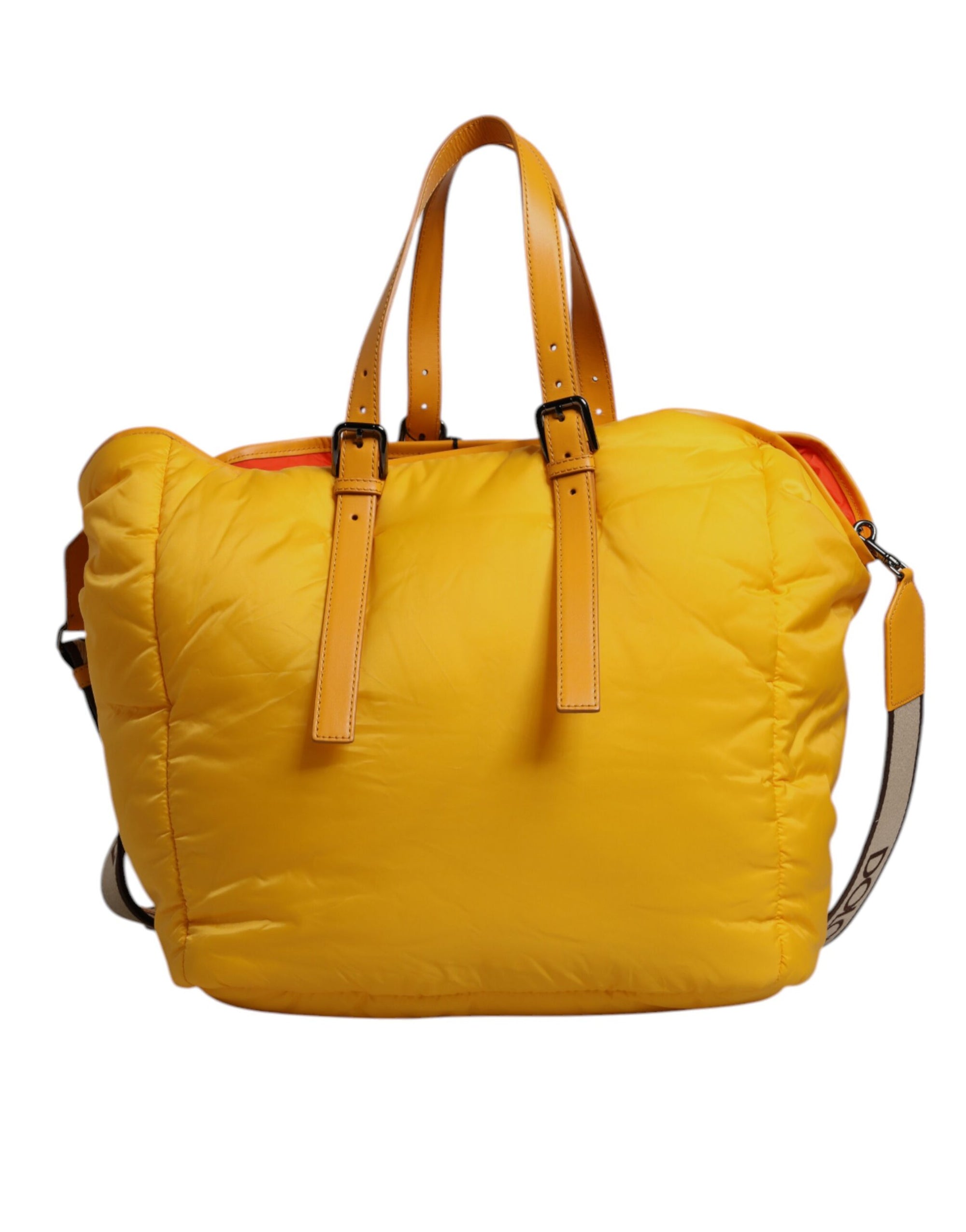 Sac de sport à bandoulière Dolce & Gabbana en nylon jaune orange avec plaque logo