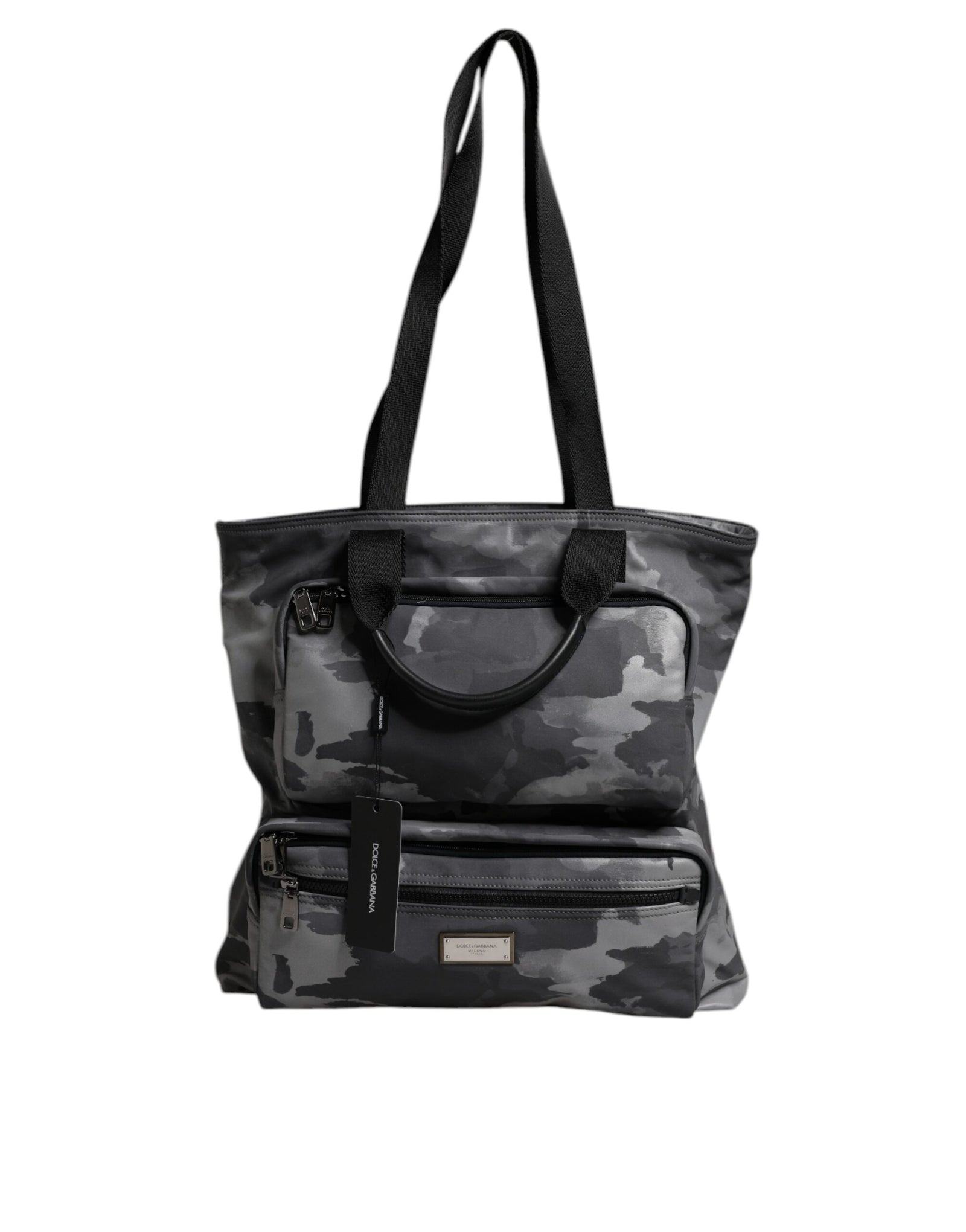Sac fourre-tout en coton camouflage gris Dolce & Gabbana à compartiments multiples
