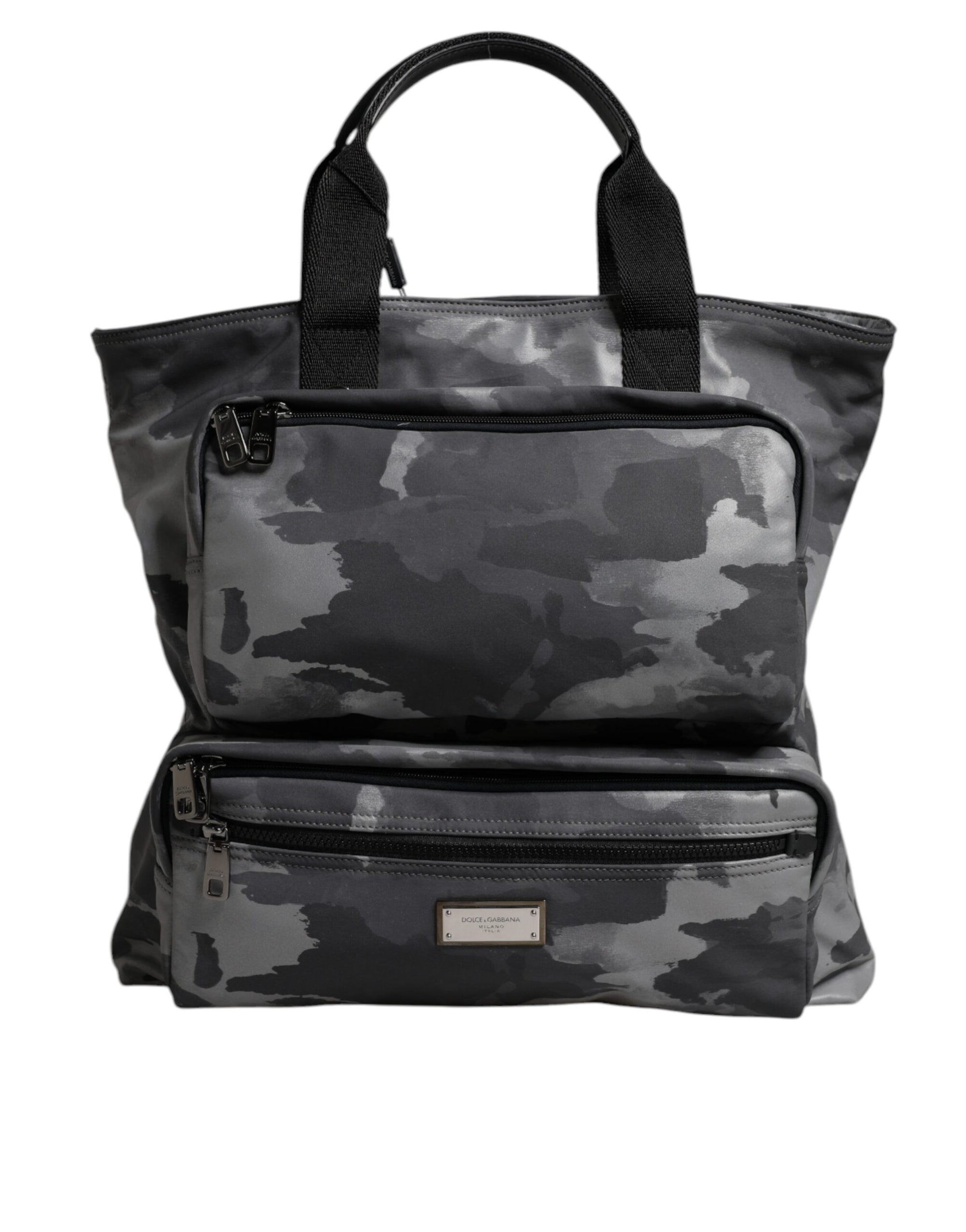 Sac fourre-tout en coton camouflage gris Dolce & Gabbana à compartiments multiples
