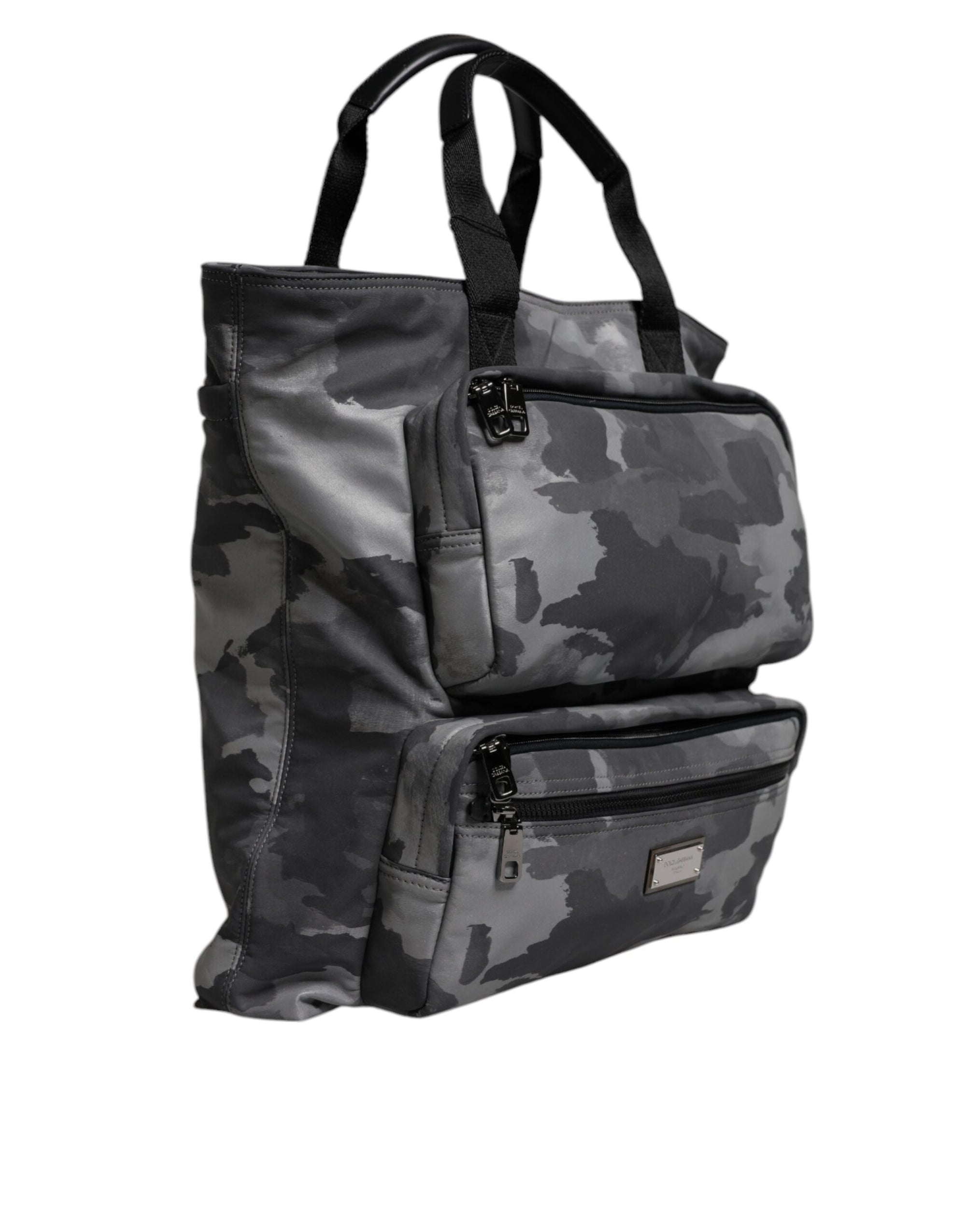 Sac fourre-tout en coton camouflage gris Dolce & Gabbana à compartiments multiples