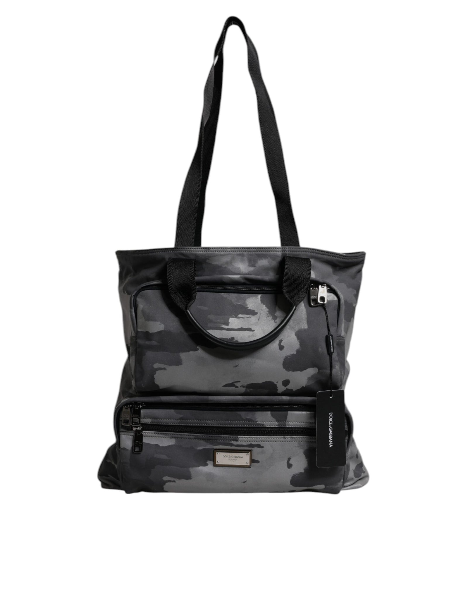 Sac fourre-tout en coton camouflage gris Dolce & Gabbana à compartiments multiples