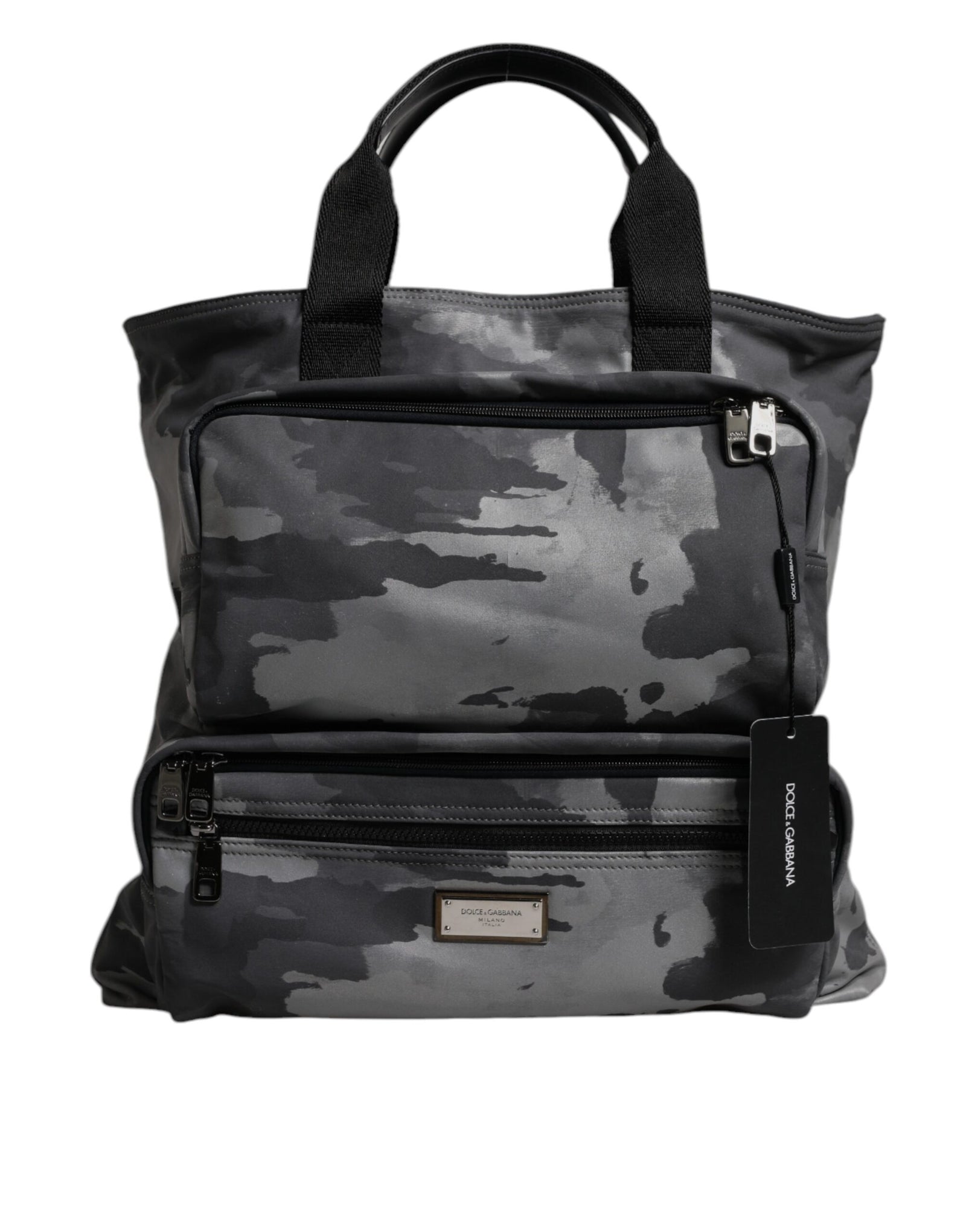 Sac fourre-tout en coton camouflage gris Dolce & Gabbana à compartiments multiples