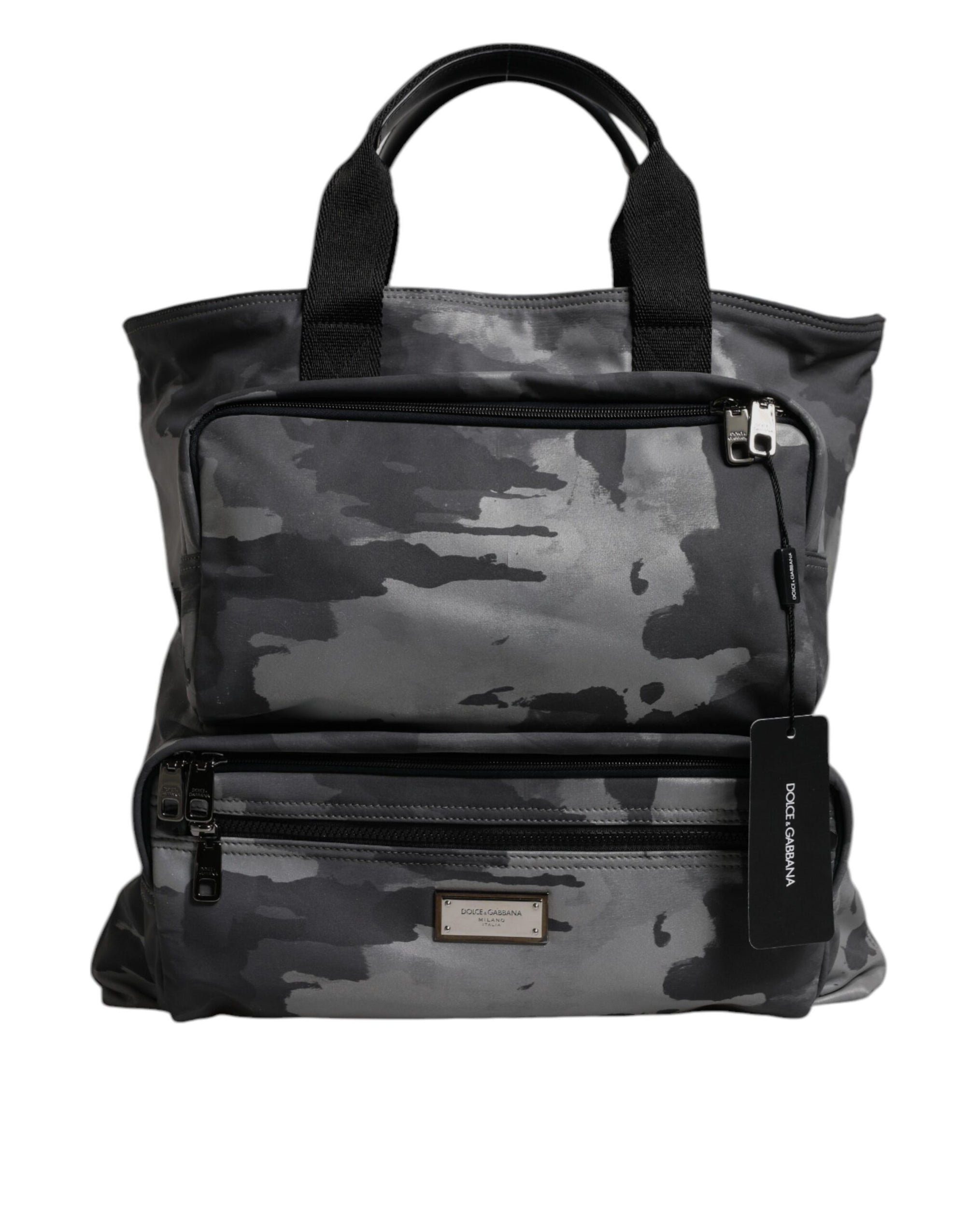Sac fourre-tout en coton camouflage gris Dolce & Gabbana à compartiments multiples