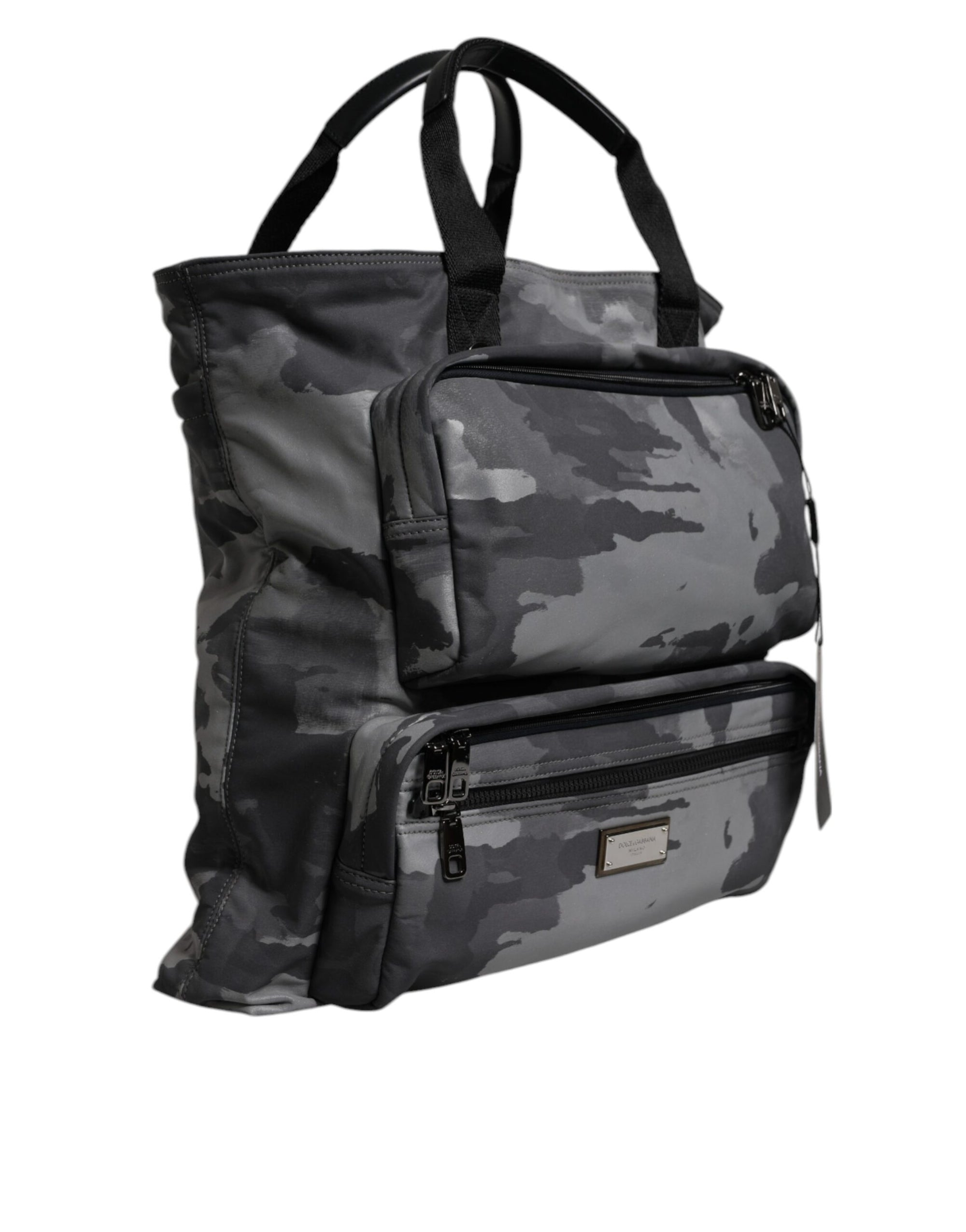 Sac fourre-tout en coton camouflage gris Dolce & Gabbana à compartiments multiples