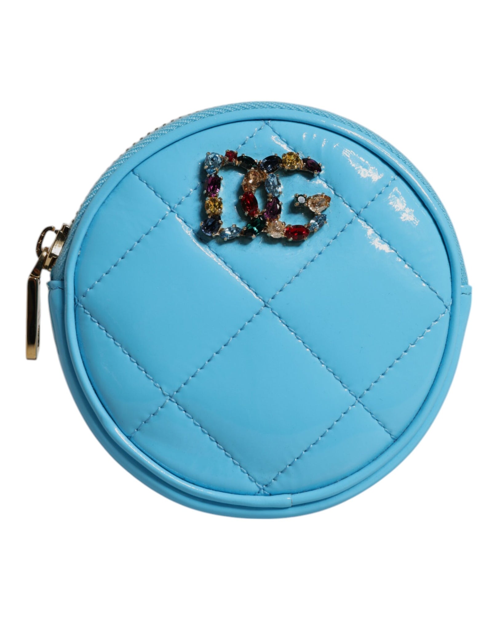Portefeuille porte-monnaie rond Dolce & Gabbana en cuir d'agneau bleu clair DG Crystal