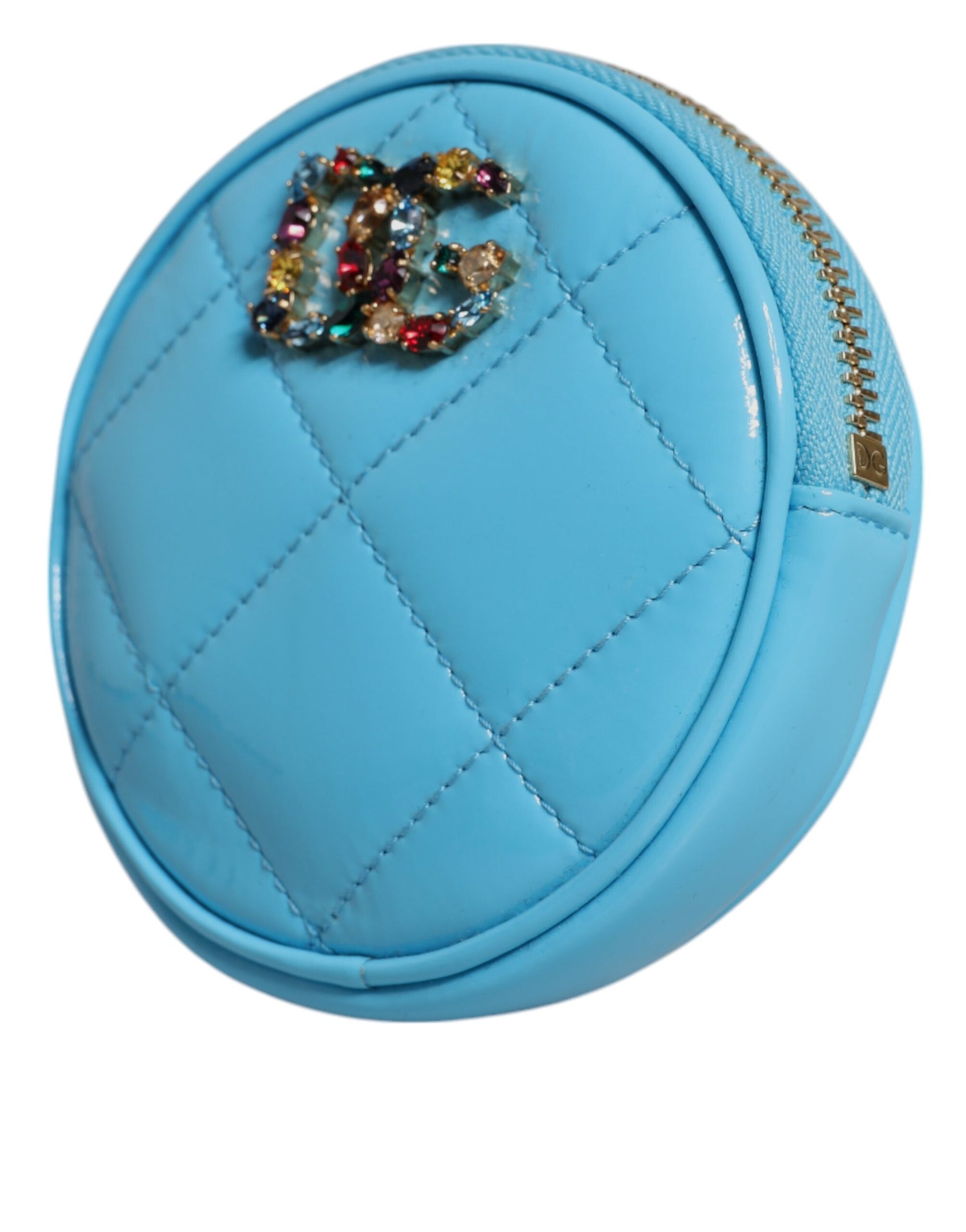 Portefeuille porte-monnaie rond Dolce & Gabbana en cuir d'agneau bleu clair DG Crystal