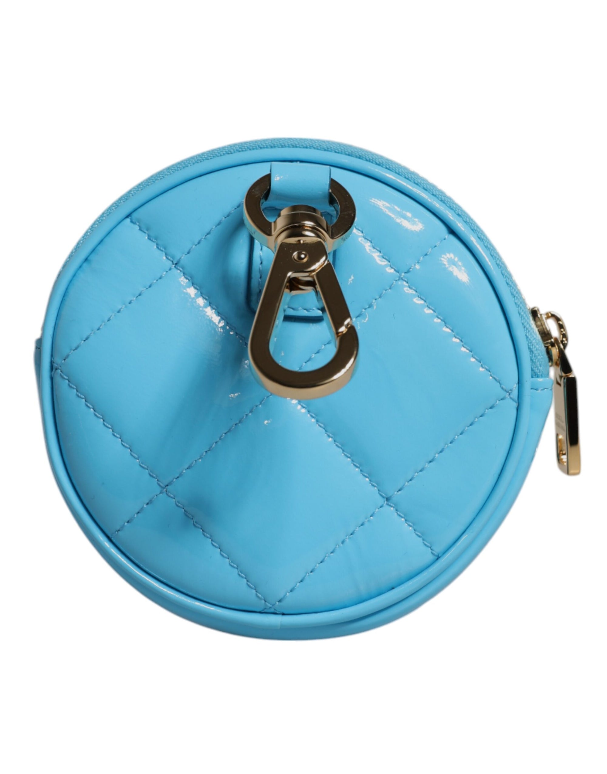 Portefeuille porte-monnaie rond Dolce & Gabbana en cuir d'agneau bleu clair DG Crystal