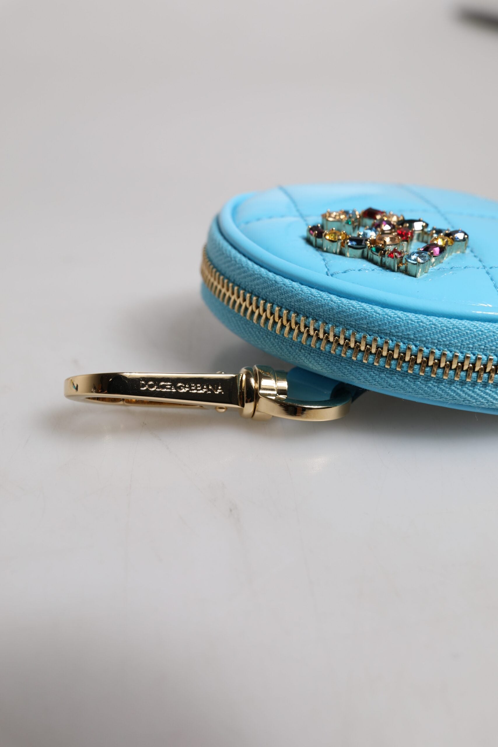 Portefeuille porte-monnaie rond Dolce & Gabbana en cuir d'agneau bleu clair DG Crystal
