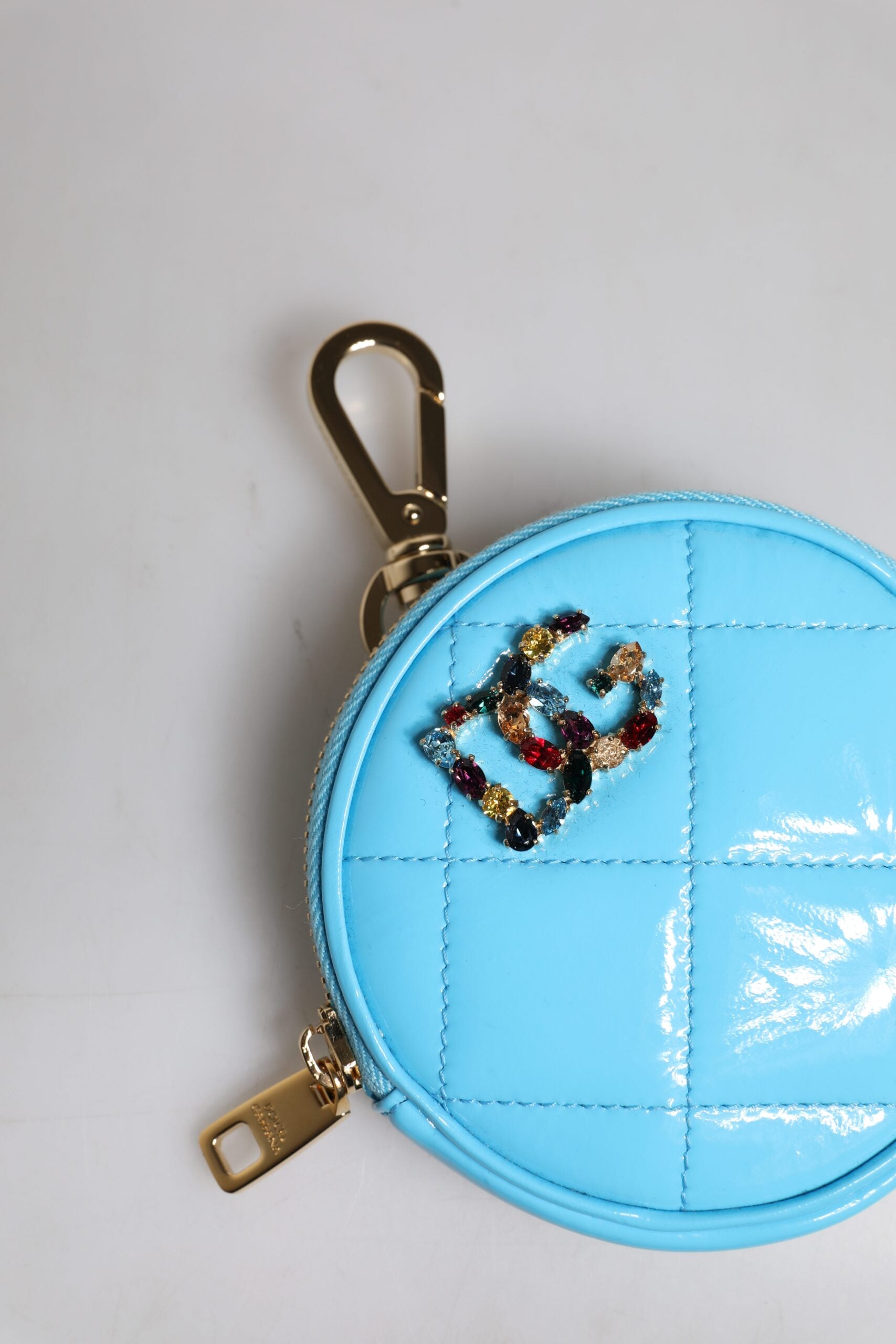 Portefeuille porte-monnaie rond Dolce & Gabbana en cuir d'agneau bleu clair DG Crystal