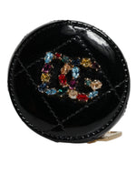 Portefeuille porte-monnaie rond en cuir d'agneau noir Dolce & Gabbana DG Crystal