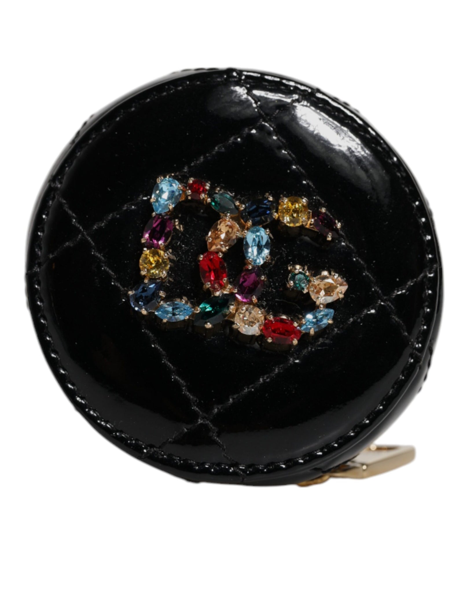 Portefeuille porte-monnaie rond en cuir d'agneau noir Dolce & Gabbana DG Crystal