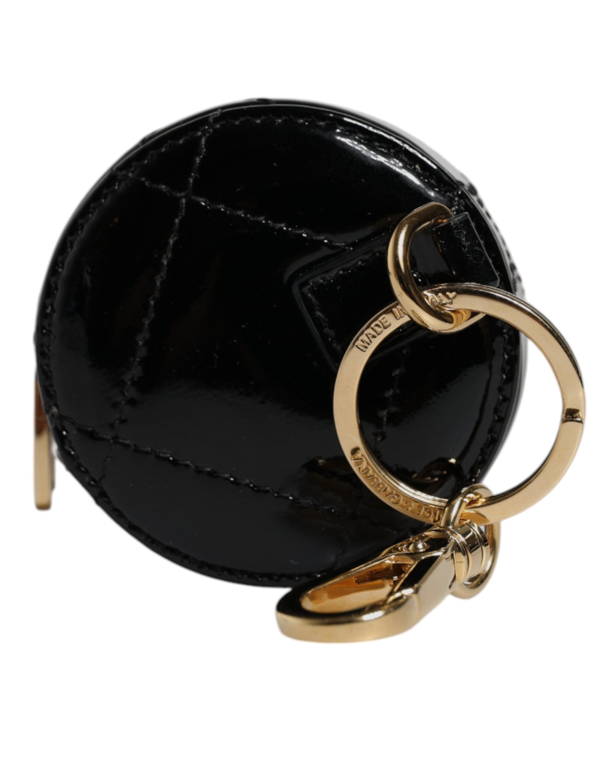 Portefeuille porte-monnaie rond en cuir d'agneau noir Dolce & Gabbana DG Crystal