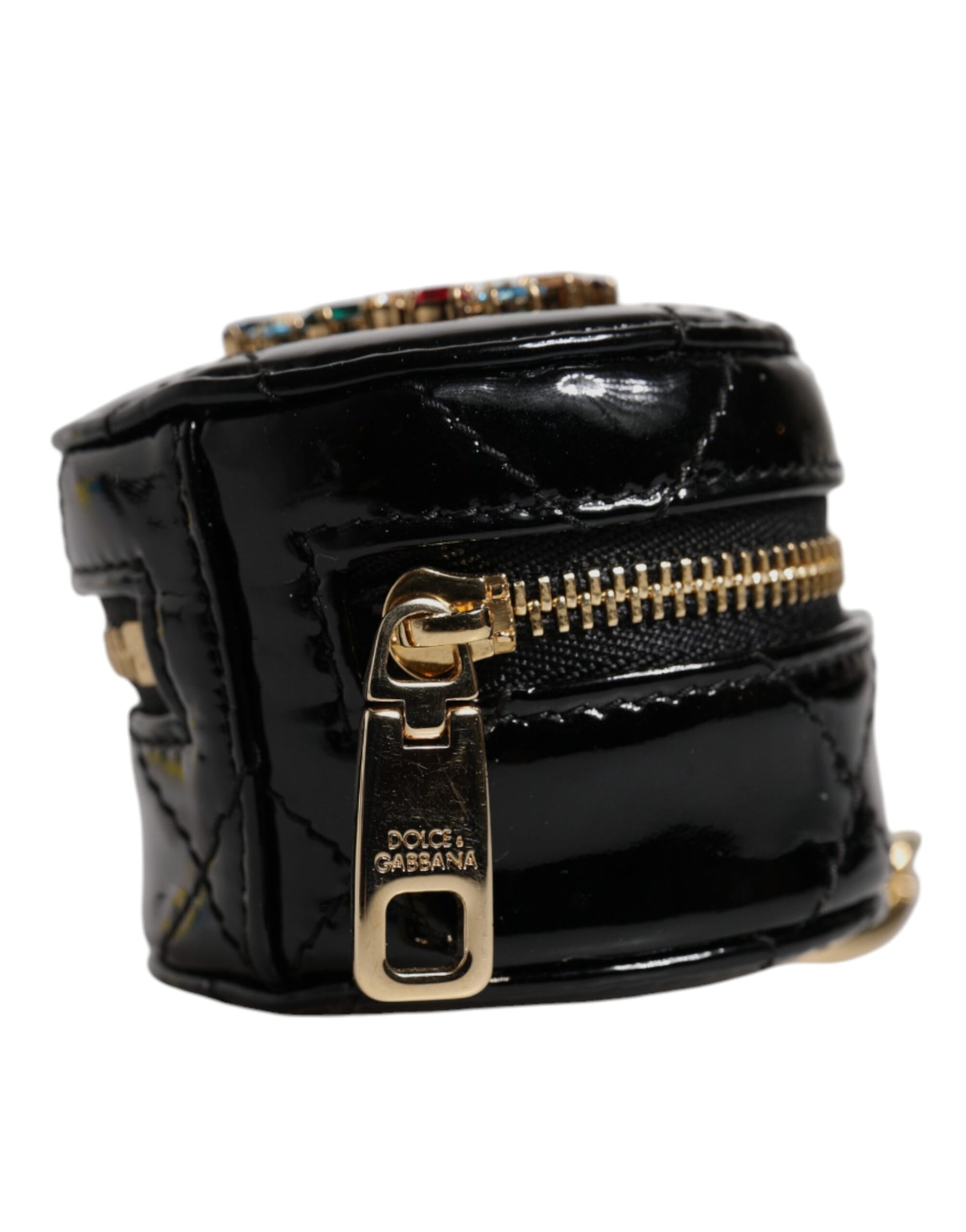 Portefeuille porte-monnaie rond en cuir d'agneau noir Dolce & Gabbana DG Crystal