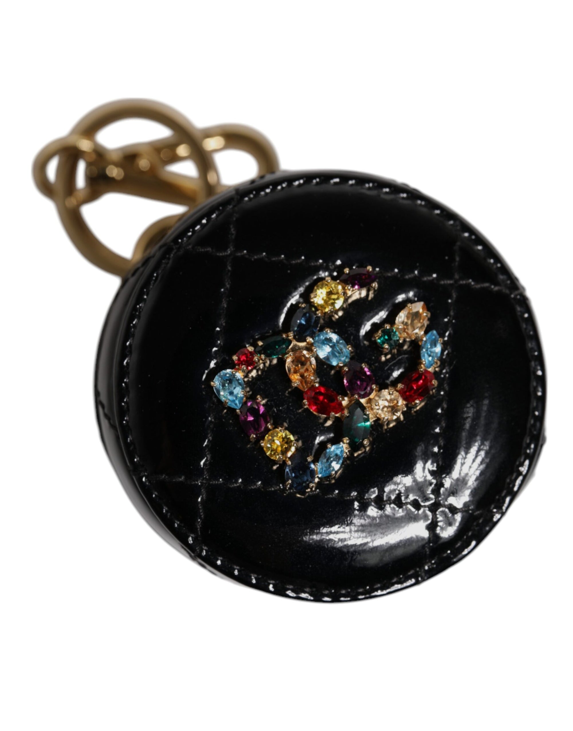 Portefeuille porte-monnaie rond en cuir d'agneau noir Dolce & Gabbana DG Crystal