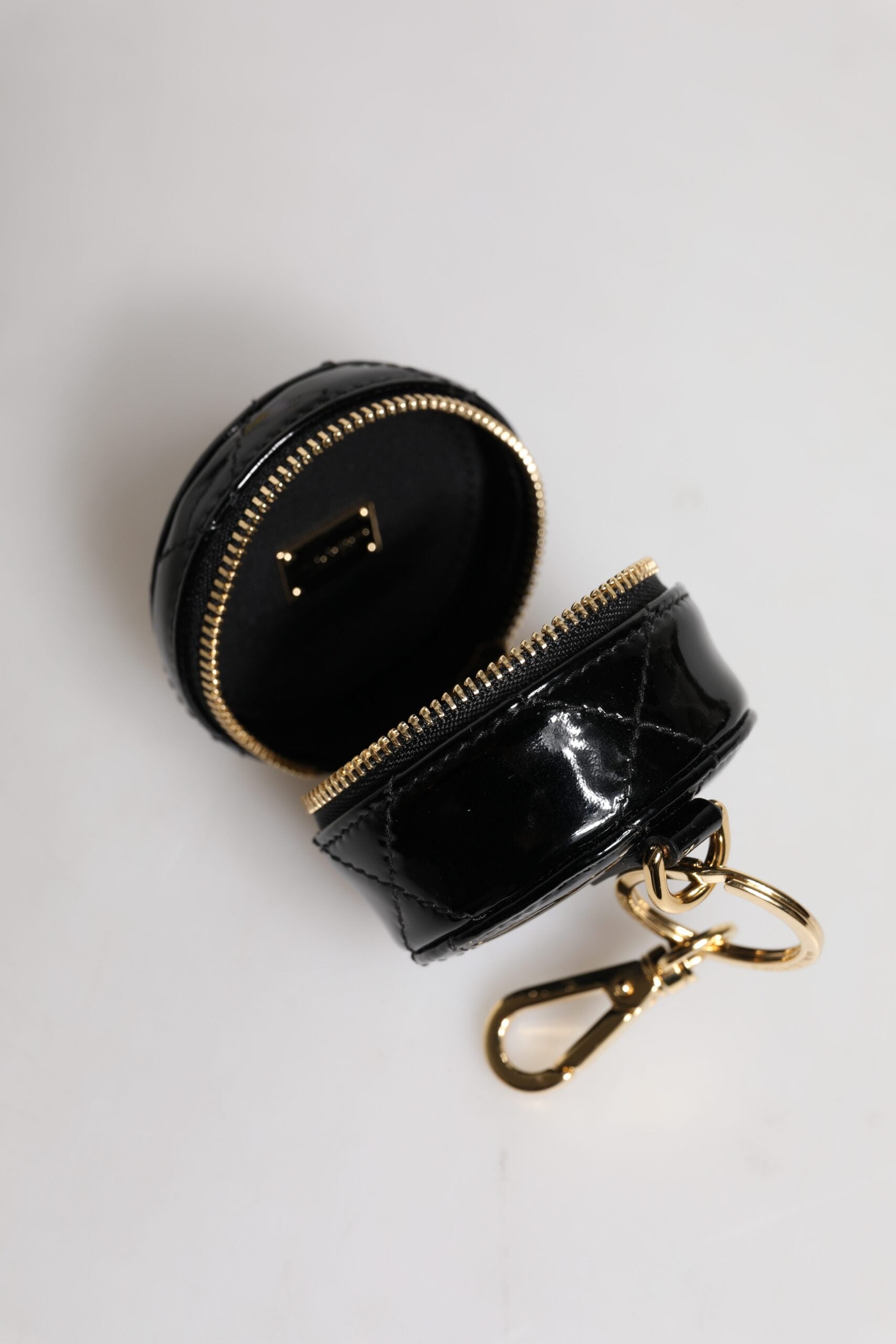 Portefeuille porte-monnaie rond en cuir d'agneau noir Dolce & Gabbana DG Crystal