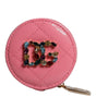 Portefeuille porte-monnaie rond en cuir d'agneau rose Dolce & Gabbana DG Crystal