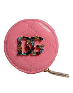 Portefeuille porte-monnaie rond en cuir d'agneau rose Dolce & Gabbana DG Crystal