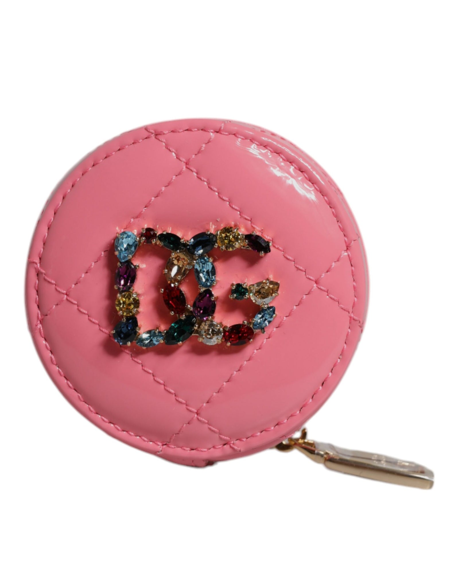 Portefeuille porte-monnaie rond en cuir d'agneau rose Dolce & Gabbana DG Crystal