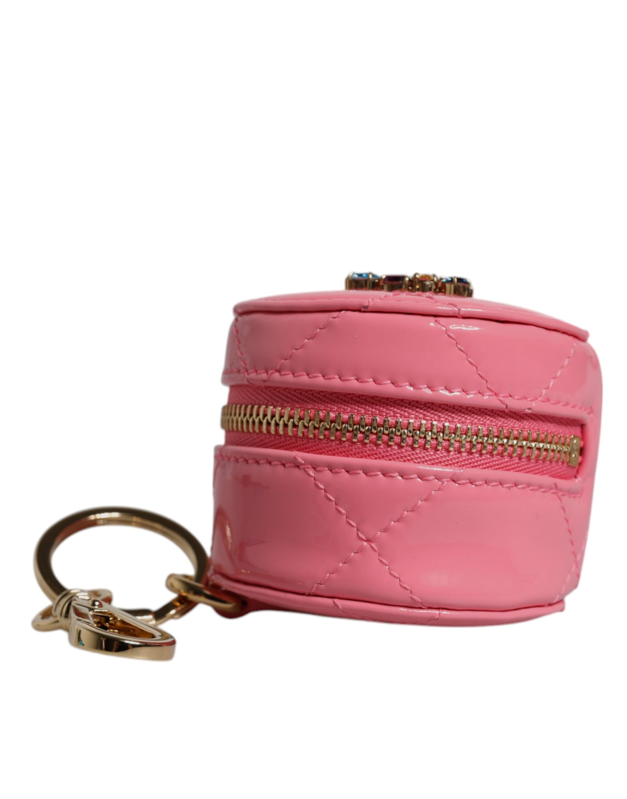 Portefeuille porte-monnaie rond en cuir d'agneau rose Dolce & Gabbana DG Crystal