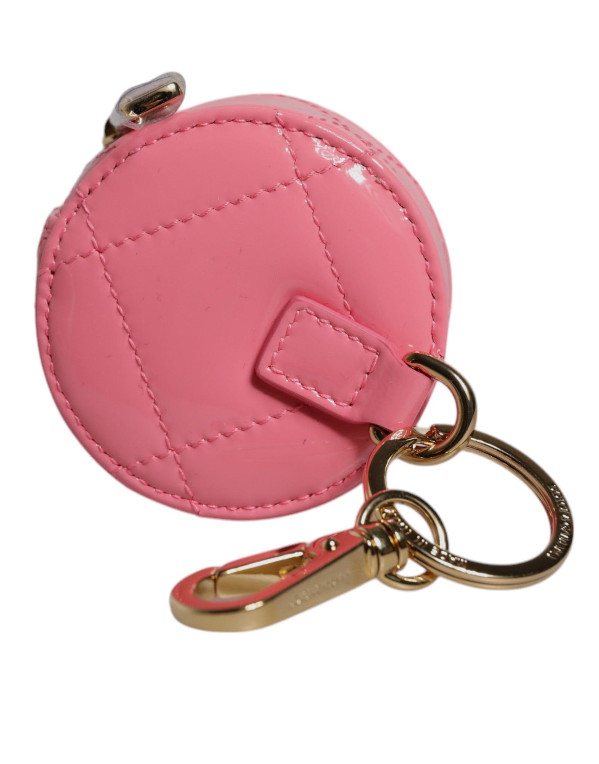 Portefeuille porte-monnaie rond en cuir d'agneau rose Dolce & Gabbana DG Crystal