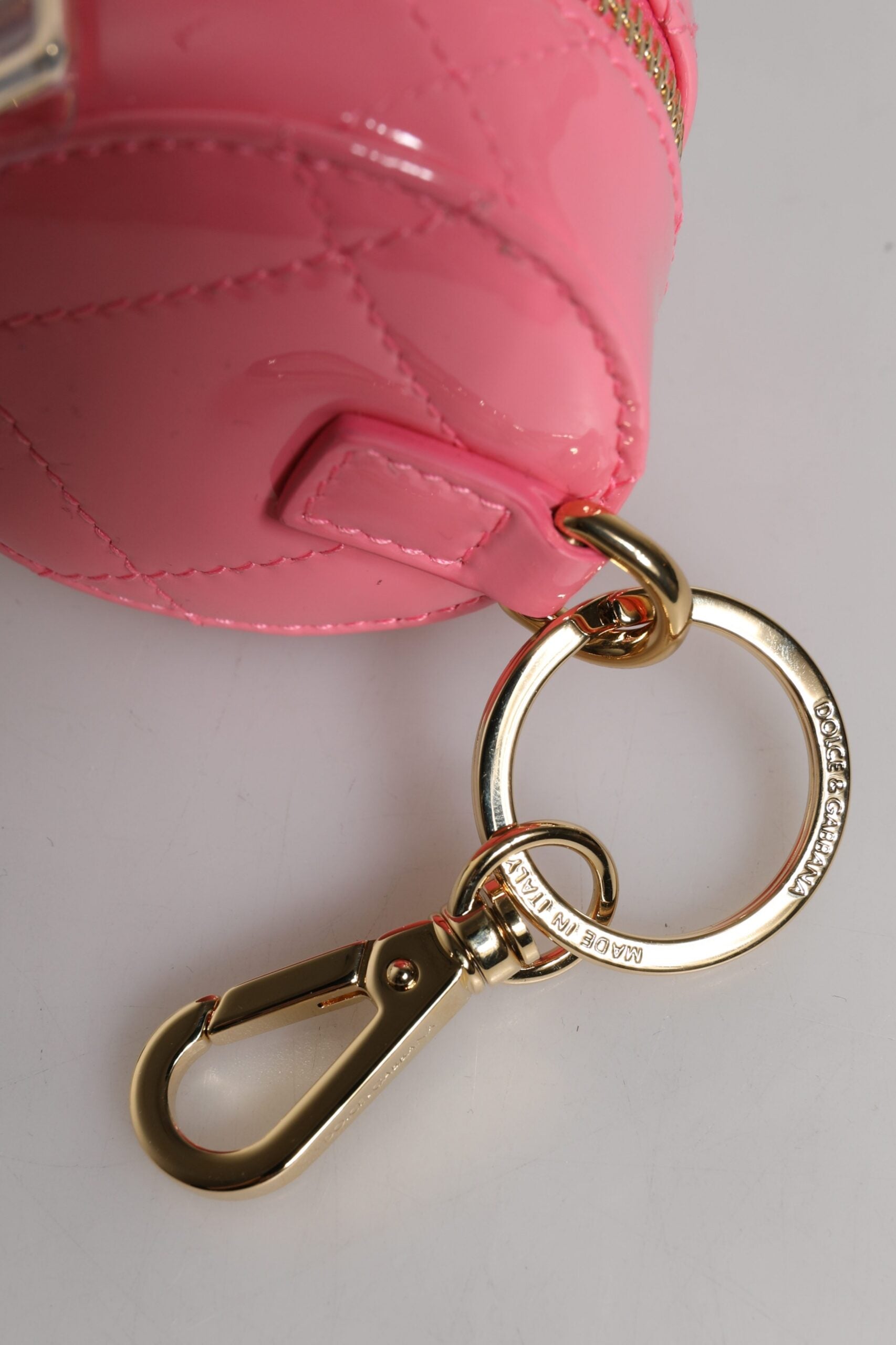 Portefeuille porte-monnaie rond en cuir d'agneau rose Dolce & Gabbana DG Crystal