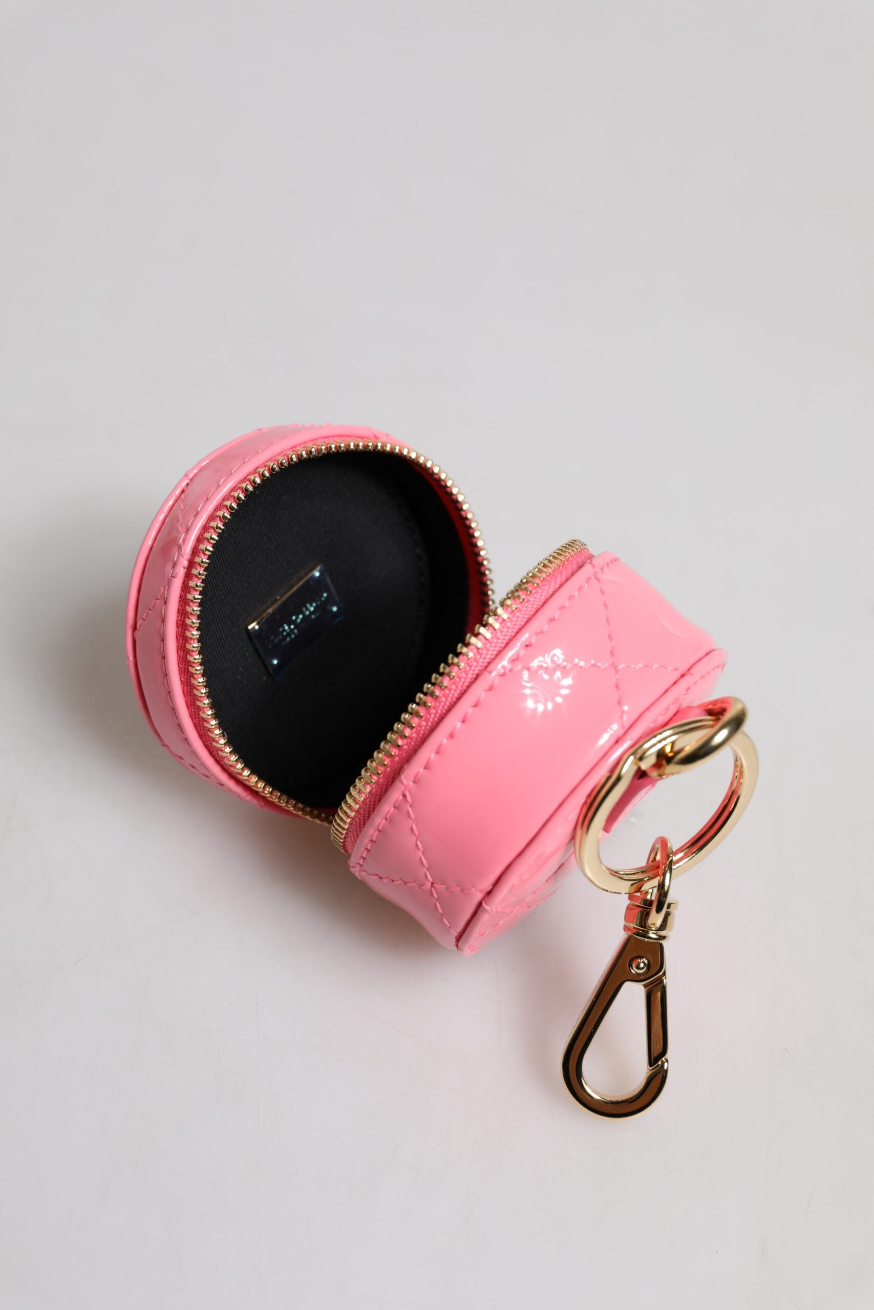 Portefeuille porte-monnaie rond en cuir d'agneau rose Dolce & Gabbana DG Crystal