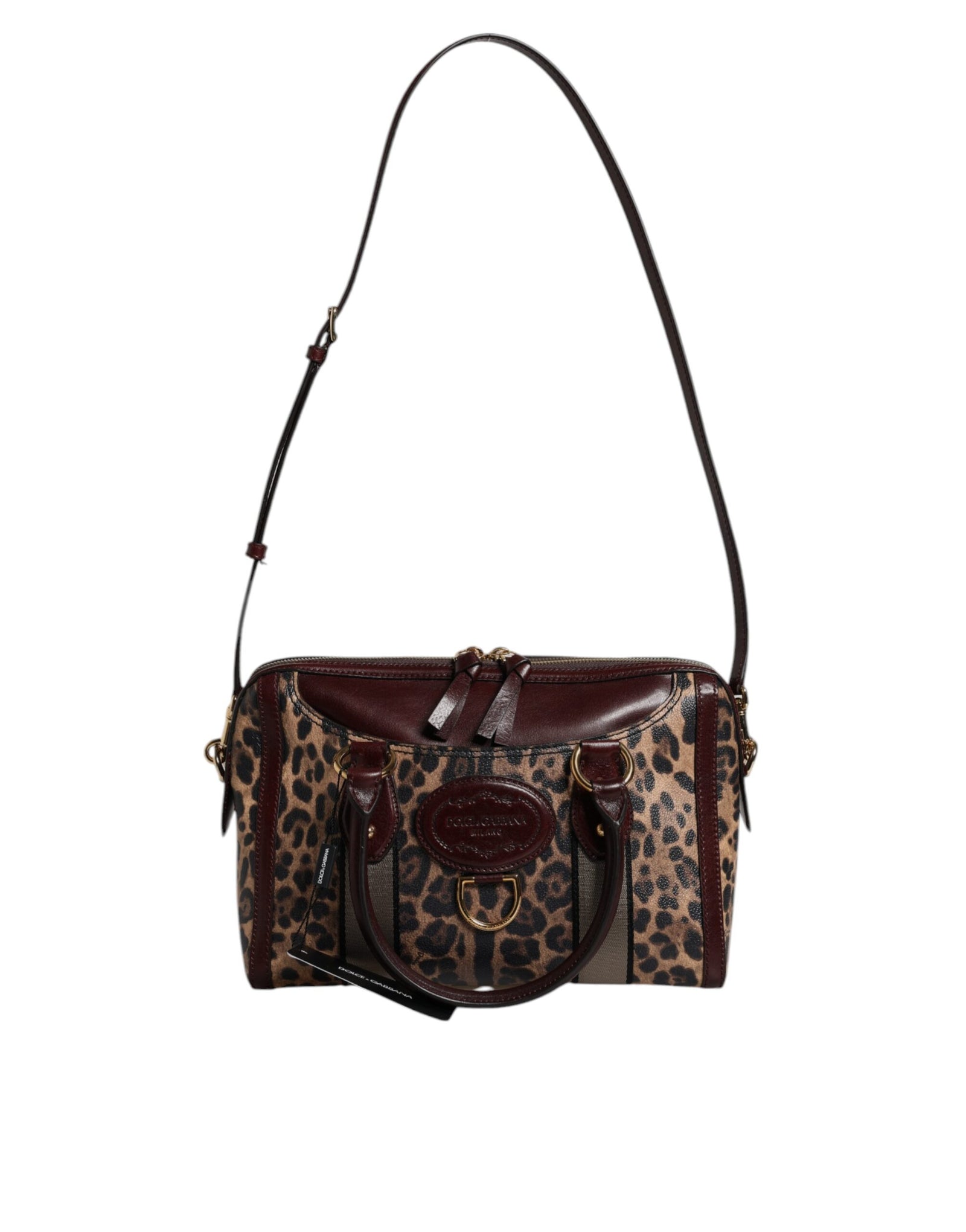 Dolce &amp; Gabbana Brown Leopard Leather Shoulder Strap Duffle Bag