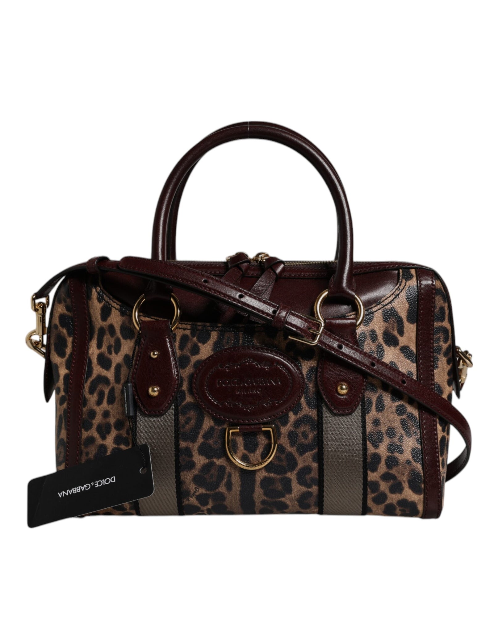 Dolce &amp; Gabbana Brown Leopard Leather Shoulder Strap Duffle Bag