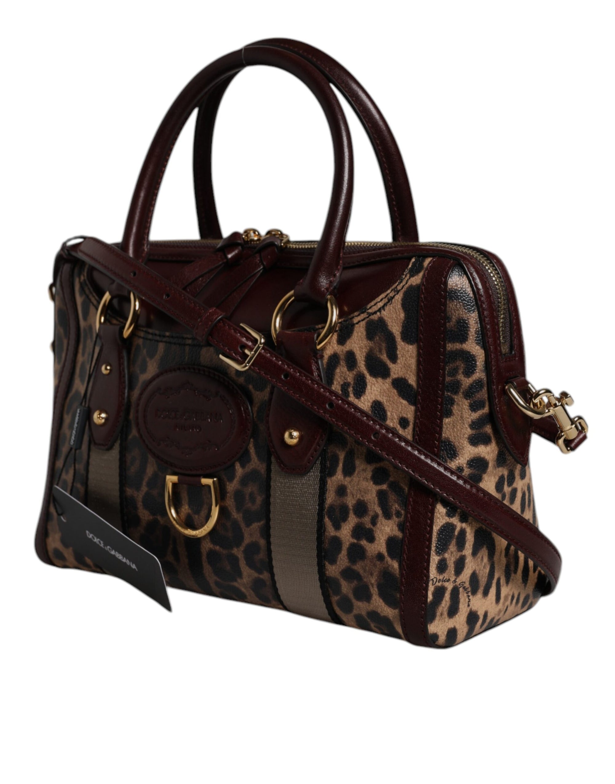 Dolce & Gabbana Bolso de hombro con correa de piel de leopardo marrón