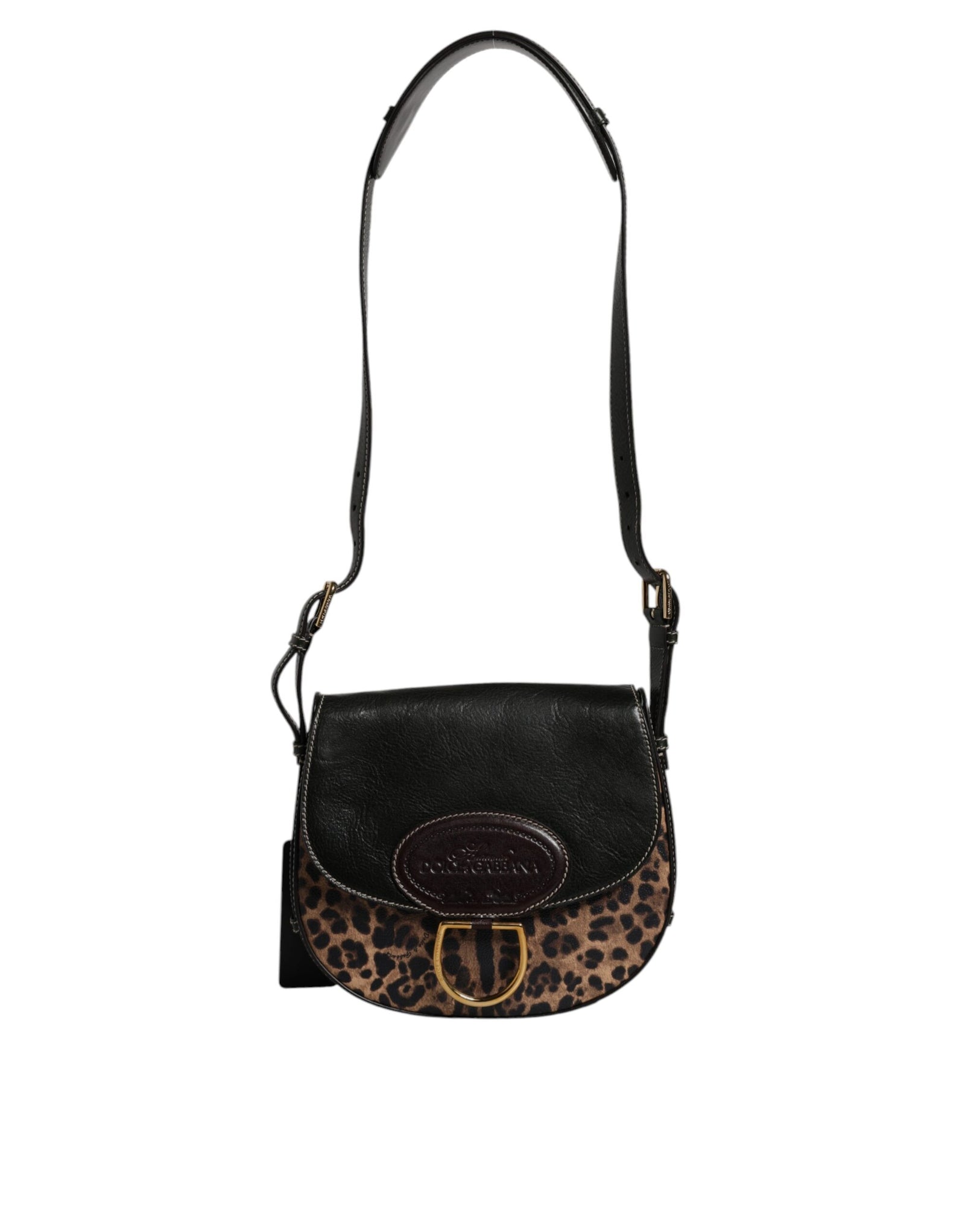 Dolce &amp; Gabbana Black Brown Leopard Leather Shoulder Strap Bag