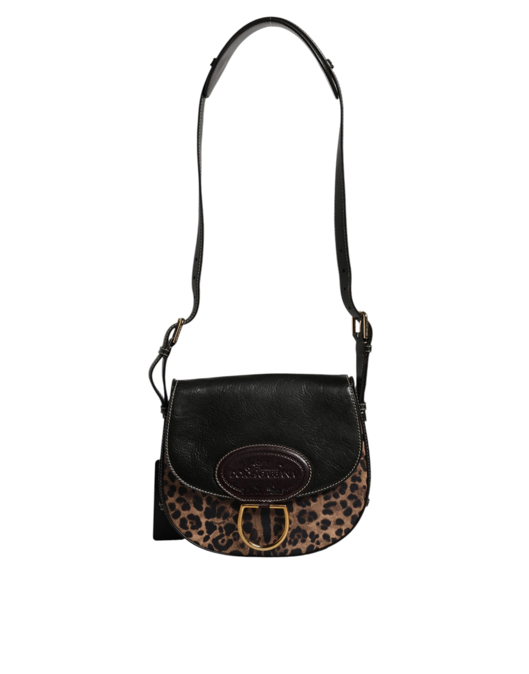 Dolce &amp; Gabbana Black Brown Leopard Leather Shoulder Strap Bag