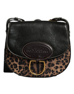 Dolce &amp; Gabbana Black Brown Leopard Leather Shoulder Strap Bag