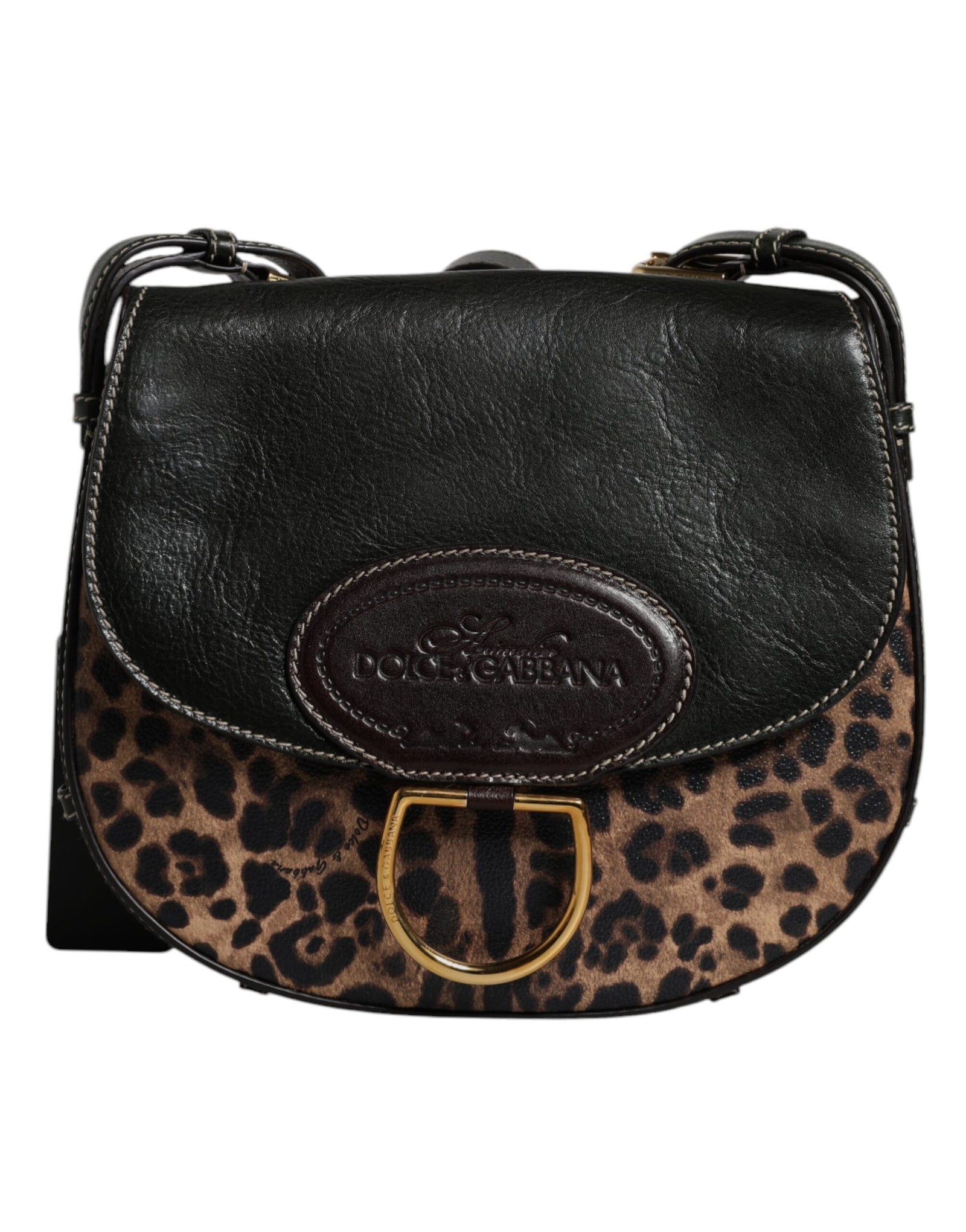 Dolce &amp; Gabbana Black Brown Leopard Leather Shoulder Strap Bag