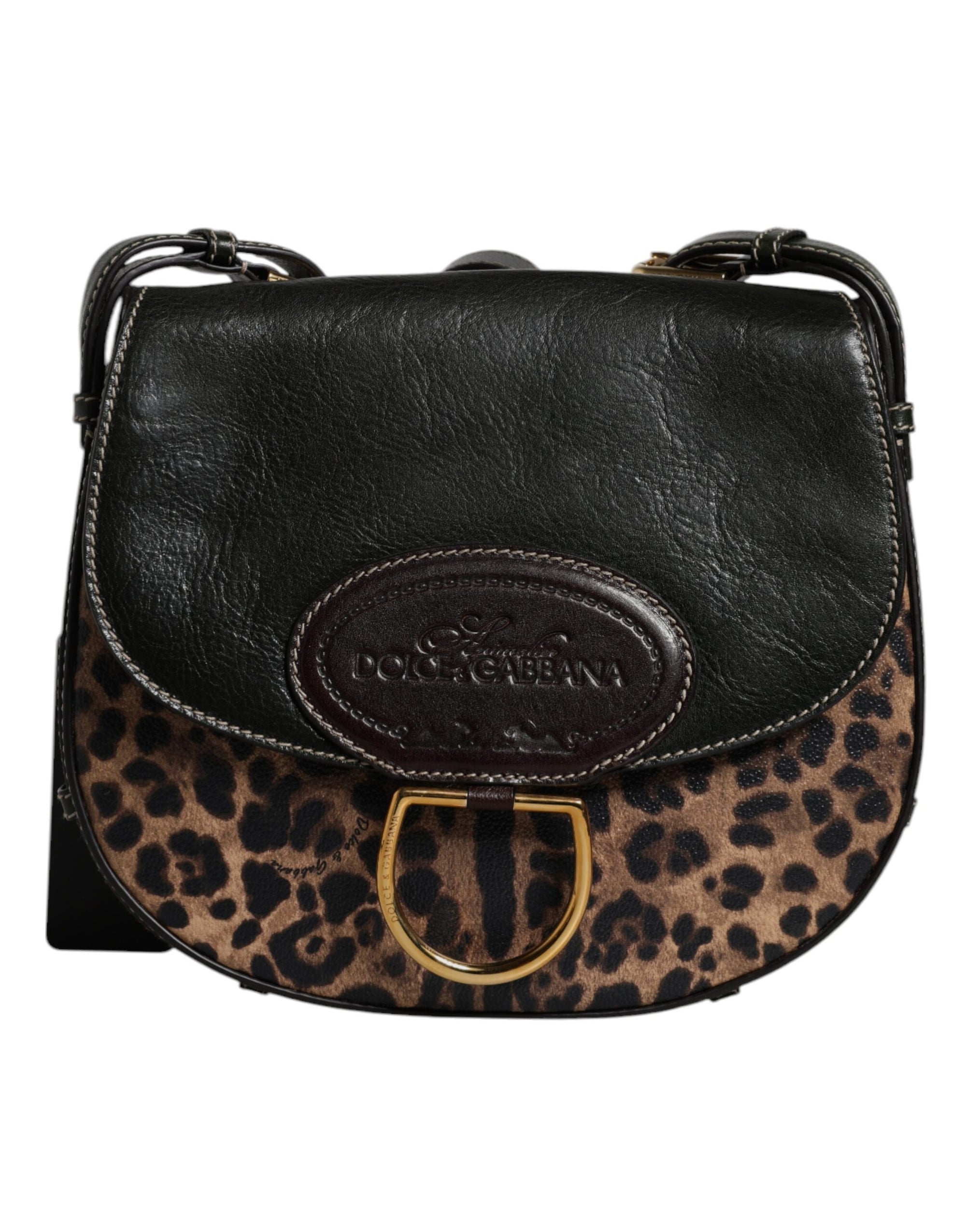 Dolce &amp; Gabbana Black Brown Leopard Leather Shoulder Strap Bag