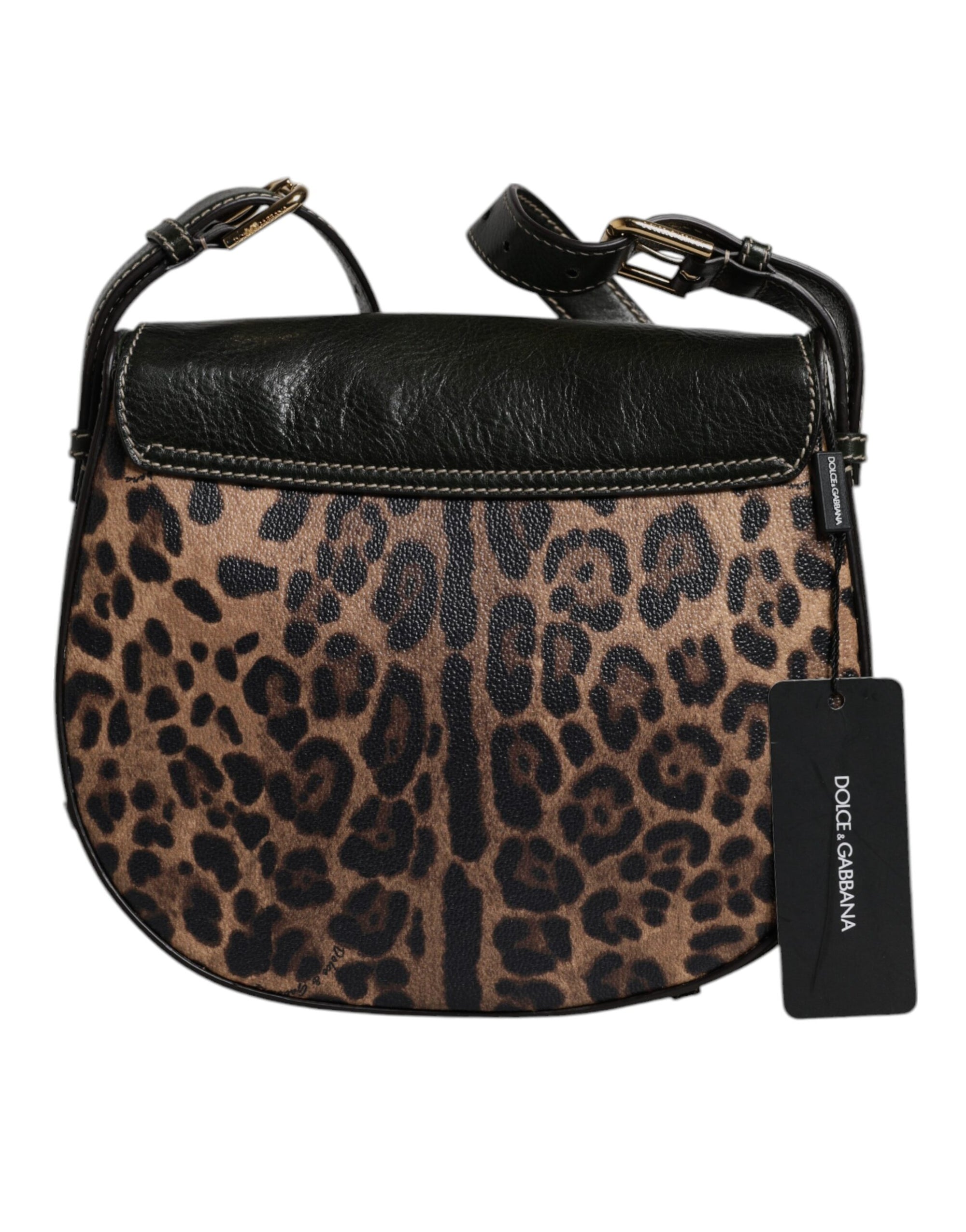Dolce &amp; Gabbana Black Brown Leopard Leather Shoulder Strap Bag
