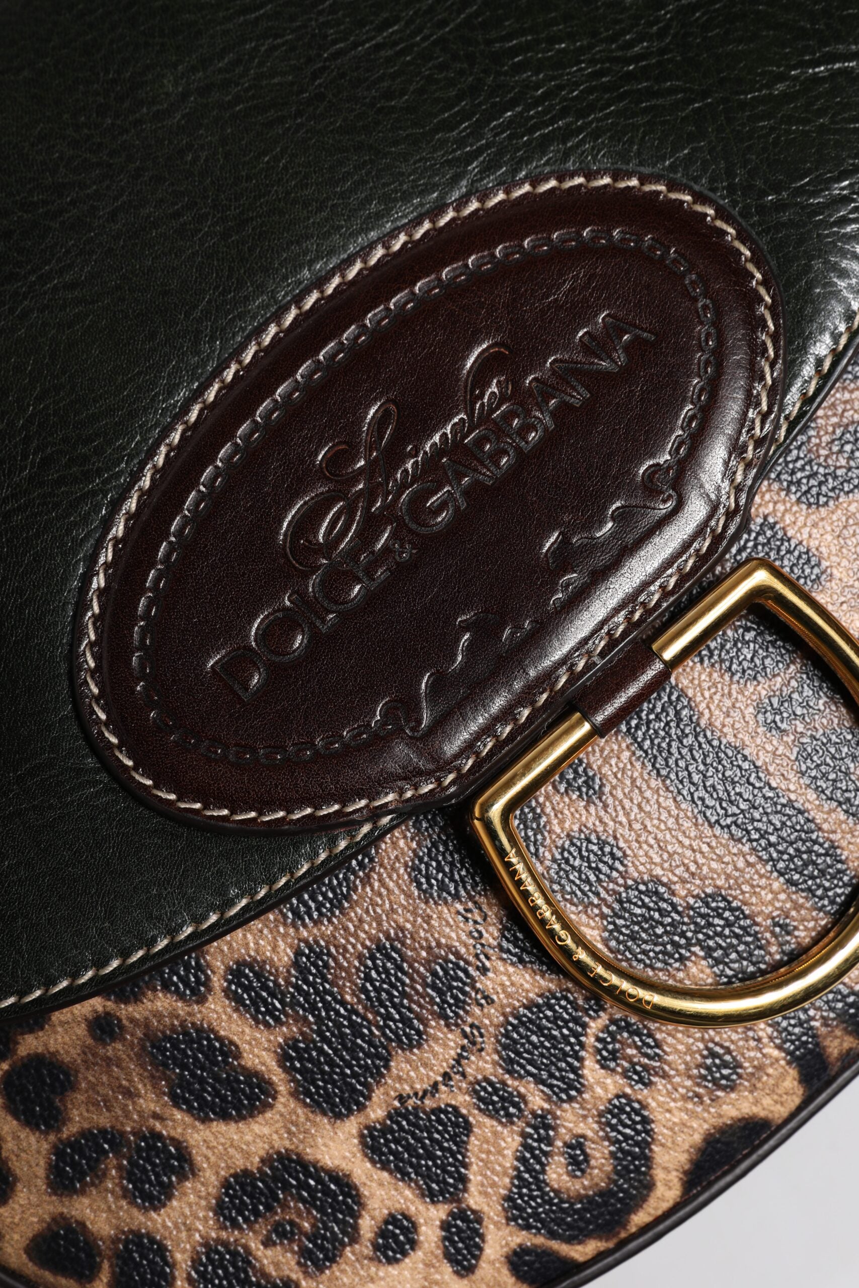 Dolce &amp; Gabbana Black Brown Leopard Leather Shoulder Strap Bag