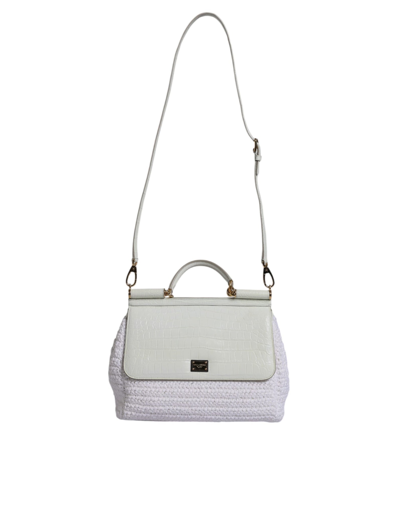 Sac bandoulière en cuir raphia blanc Dolce &amp; Gabbana