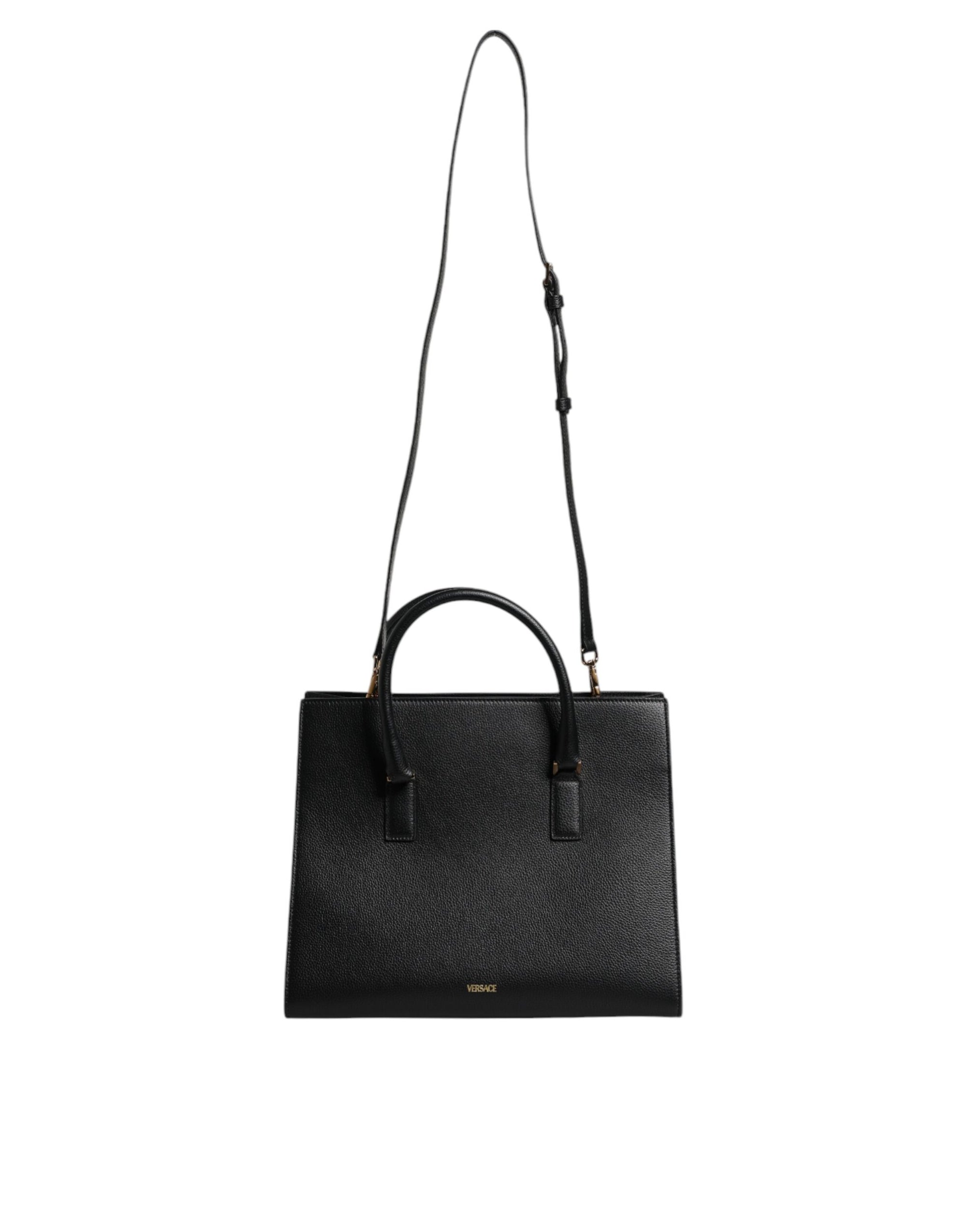 Grand sac à bandoulière en cuir noir Versace avec poignée supérieure