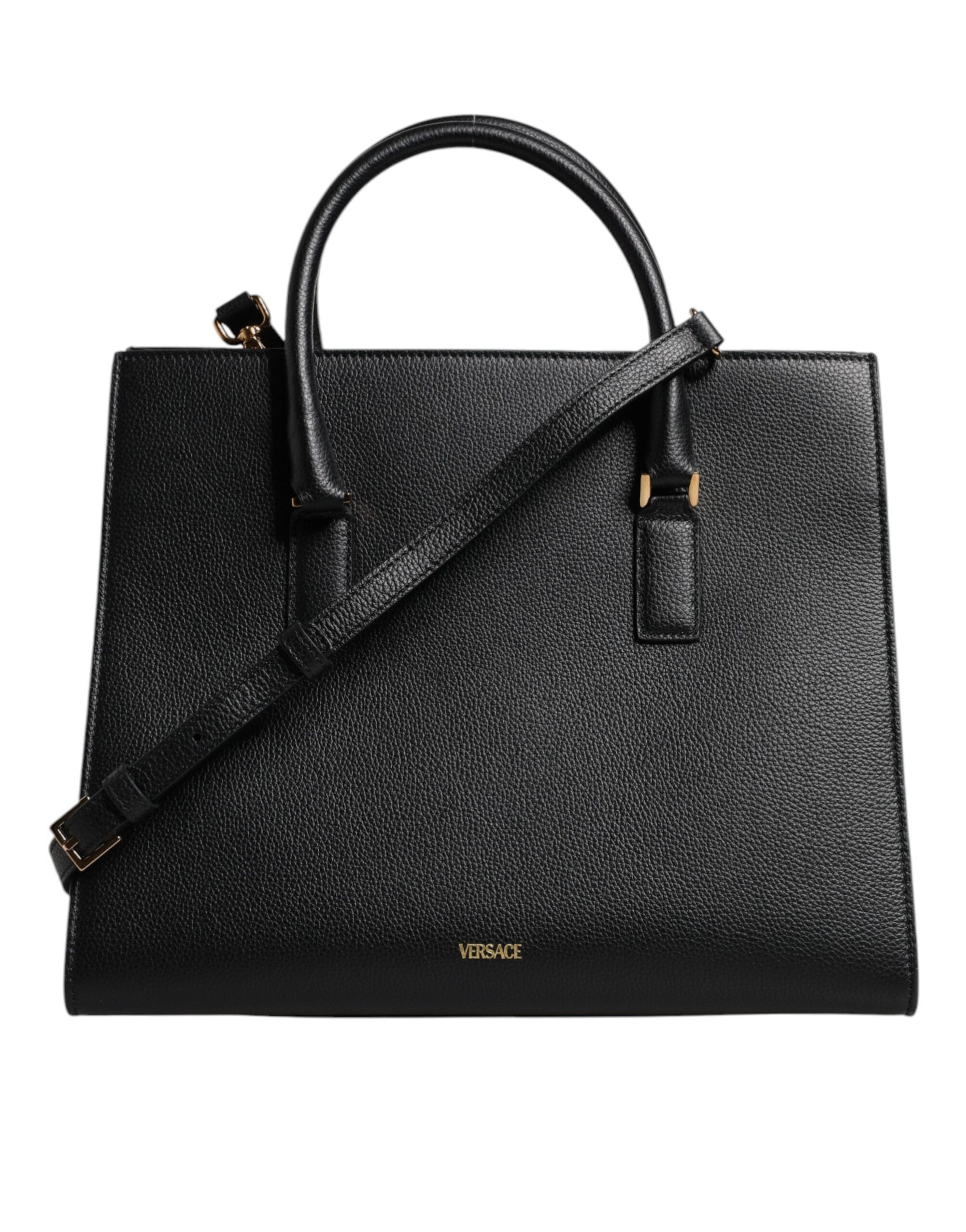 Grand sac à bandoulière en cuir noir Versace avec poignée supérieure