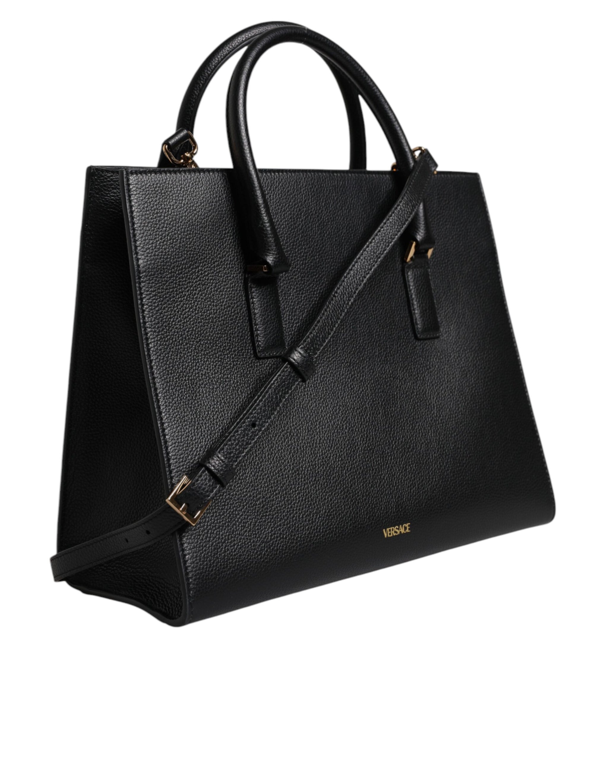 Grand sac à bandoulière en cuir noir Versace avec poignée supérieure