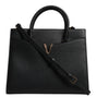 Grand sac à bandoulière en cuir noir Versace avec poignée supérieure