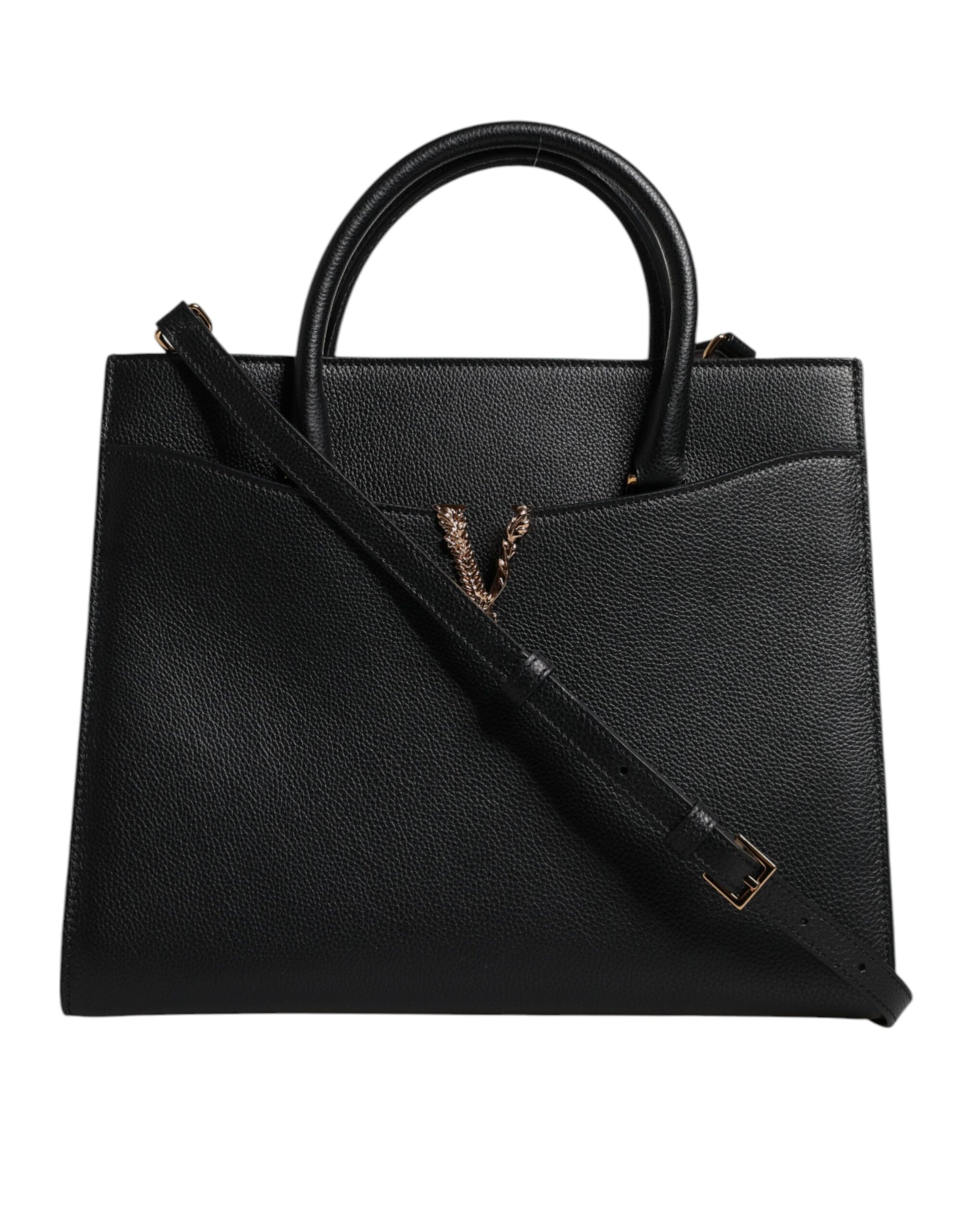 Grand sac à bandoulière en cuir noir Versace avec poignée supérieure