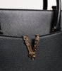 Grand sac à bandoulière en cuir noir Versace avec poignée supérieure