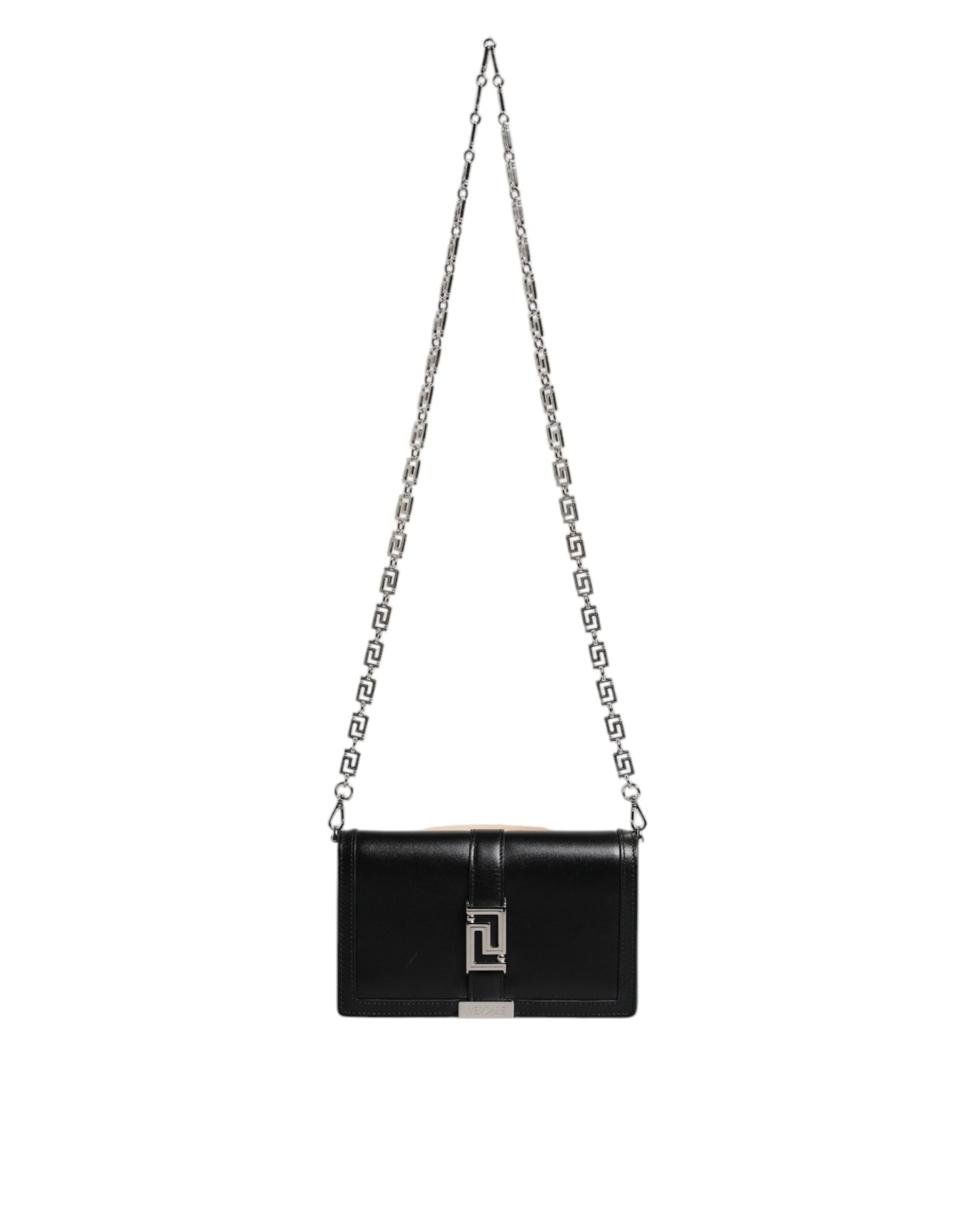 Sac bandoulière Versace en cuir de veau noir avec chaîne