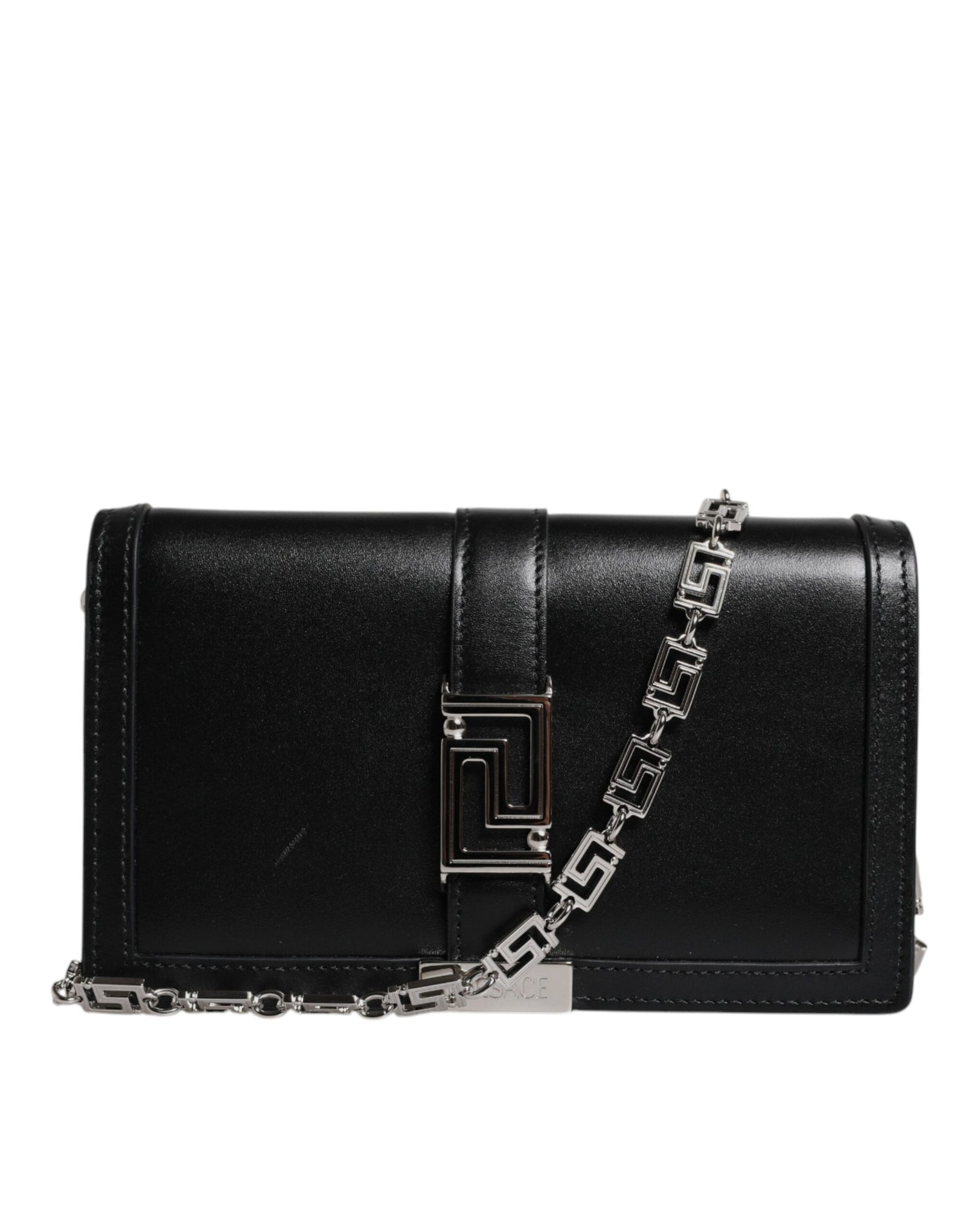 Sac bandoulière Versace en cuir de veau noir avec chaîne