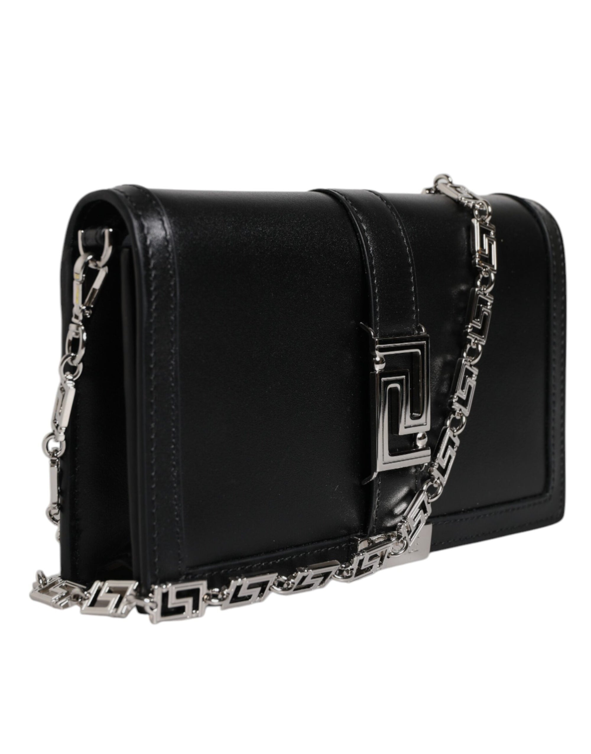 Sac bandoulière Versace en cuir de veau noir avec chaîne