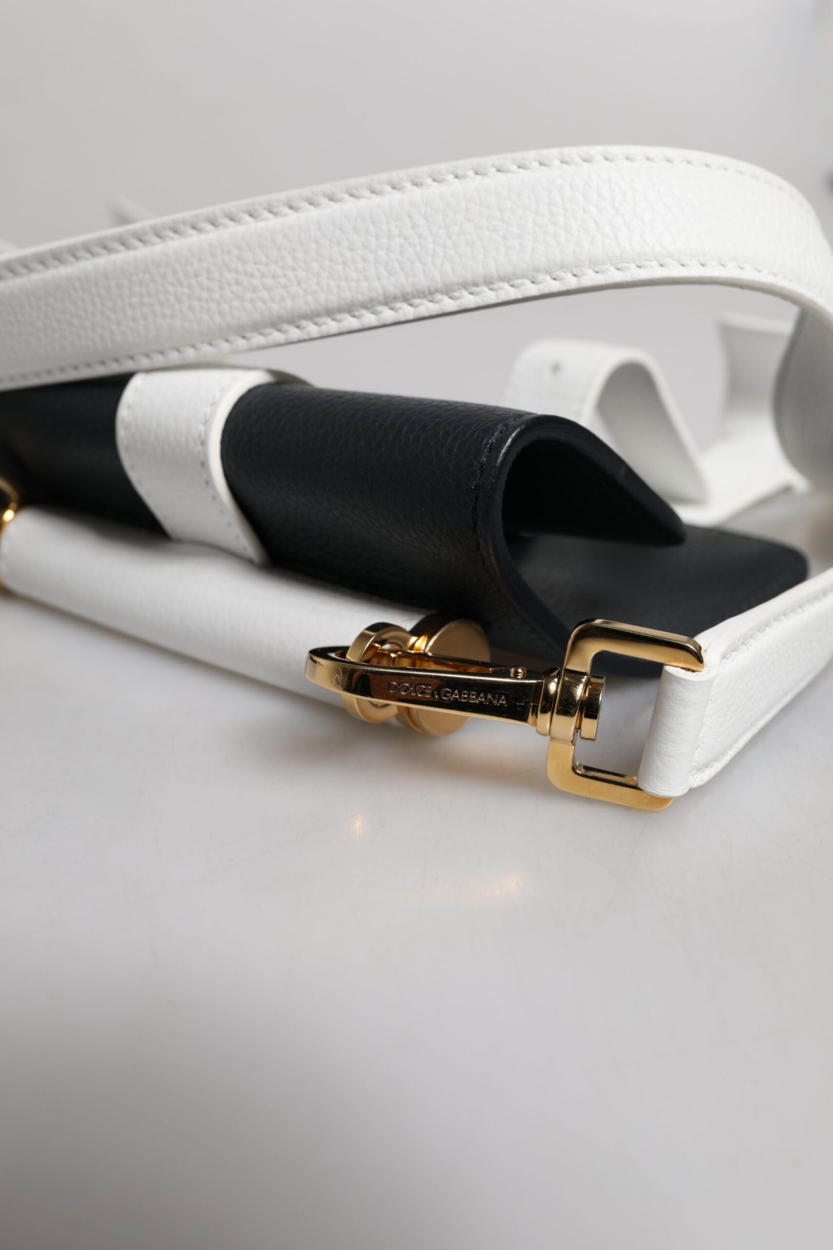 Dolce &amp; Gabbana Blue White Calfskin Leather Crossbody Shoulder Bag