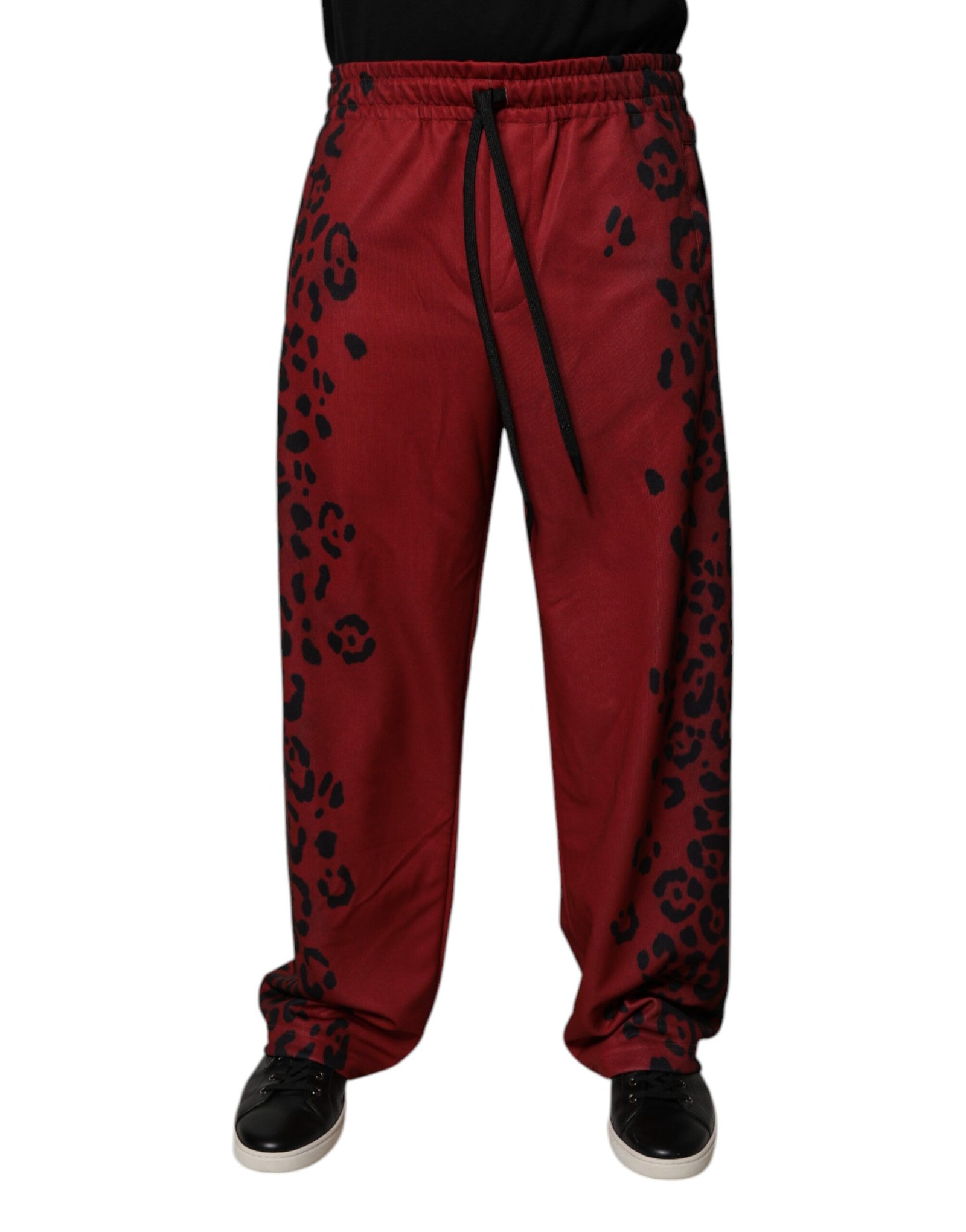 Dolce &amp; Gabbana Red Leopard Print Polyester Men Jogger Pants
